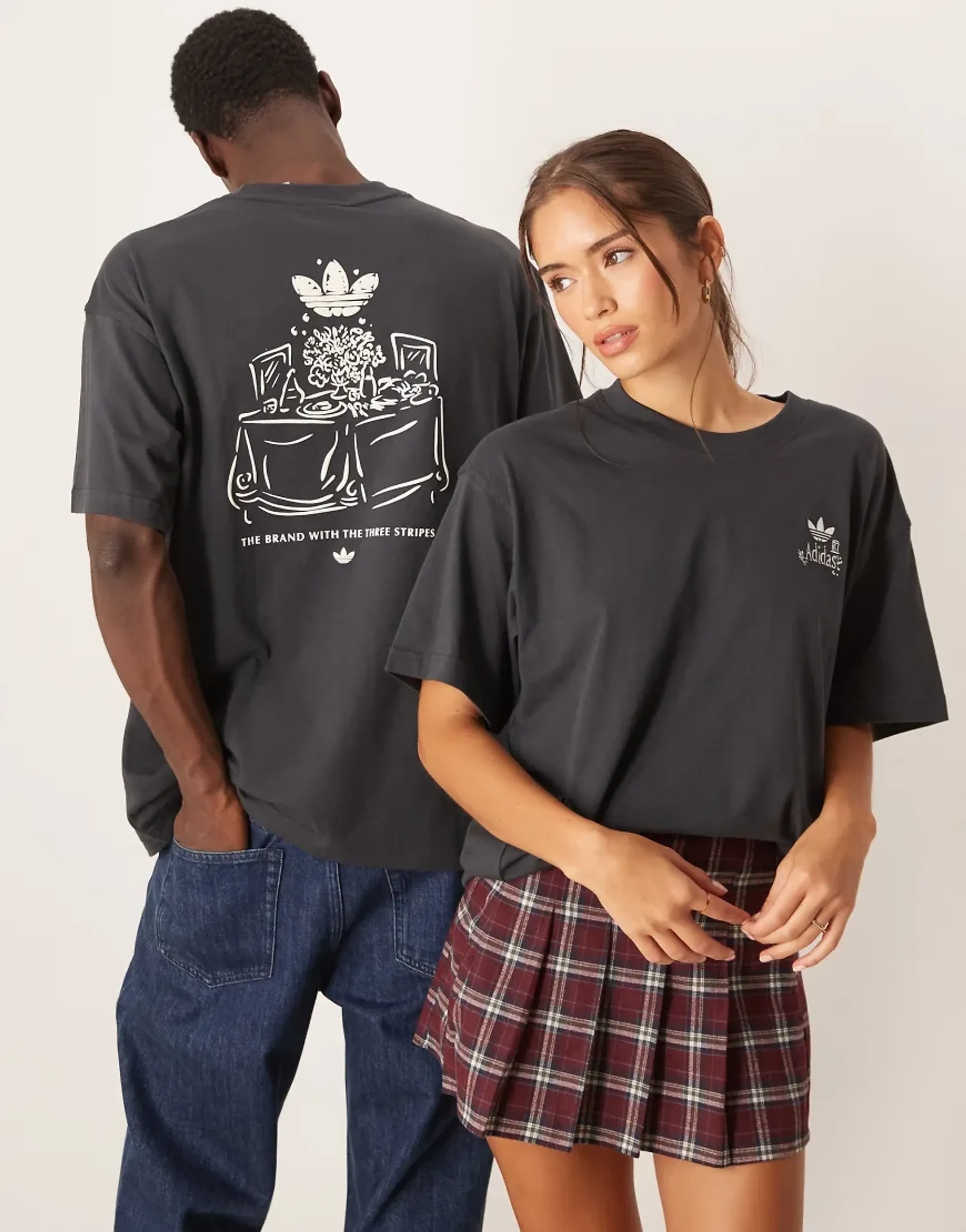 Adidas Originals Supper Club Graphic T-Shirt In Charcoal Grey