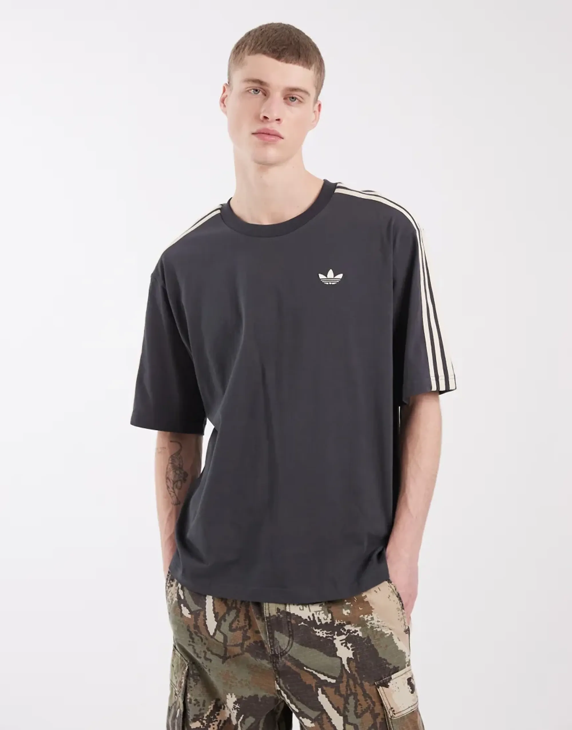 Adidas Originals Three Stripe T-Shirt In Dark Grey - Exclusive To Asos