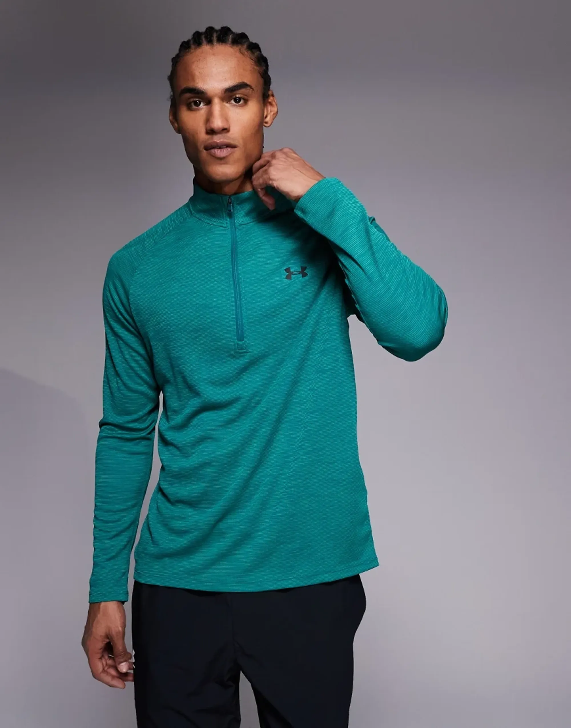 Under Armour Tech Textured Half-Zip T-Shirt In Rack Green
