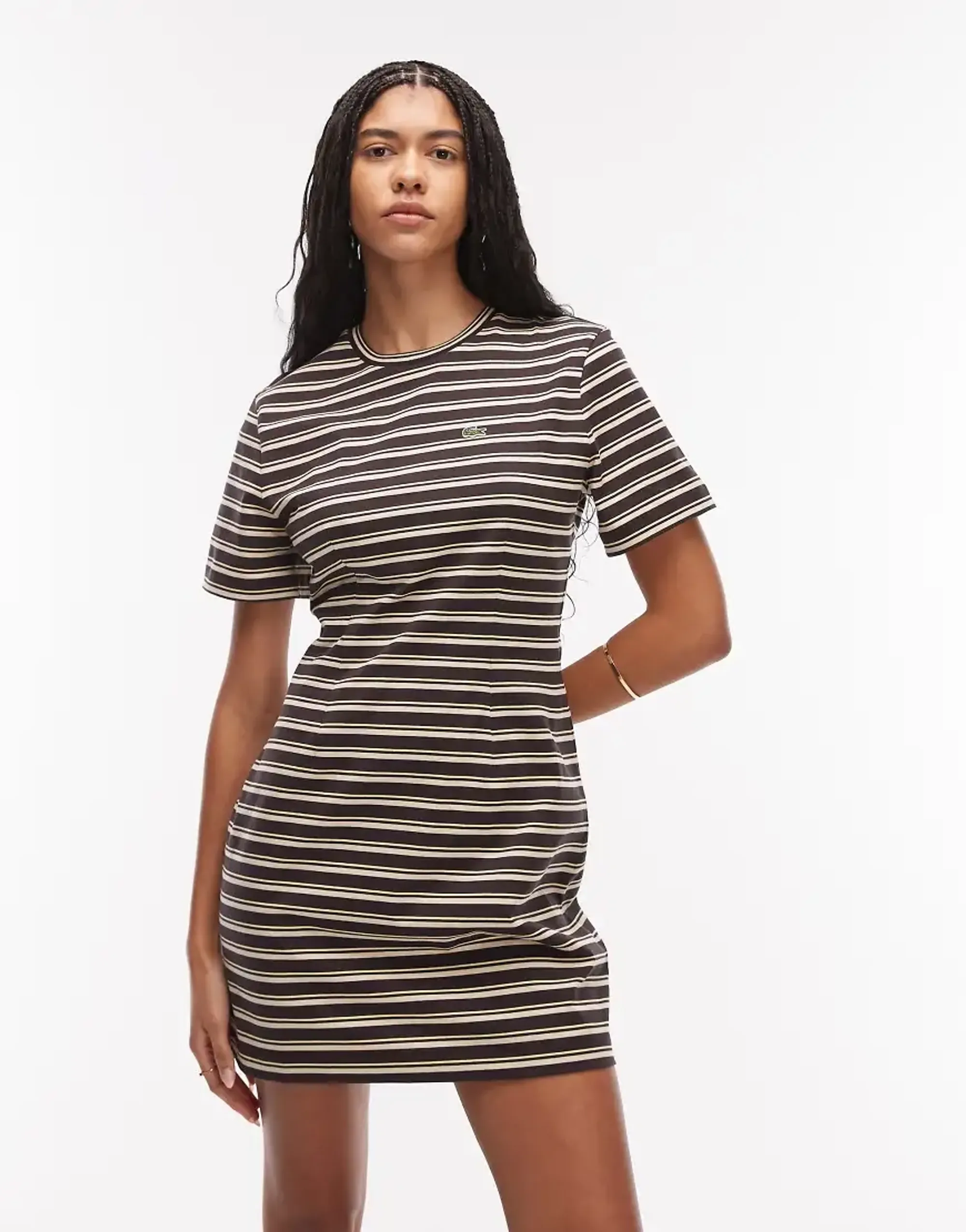 Lacoste Stripe Mini T-Shirt Dress In Brown