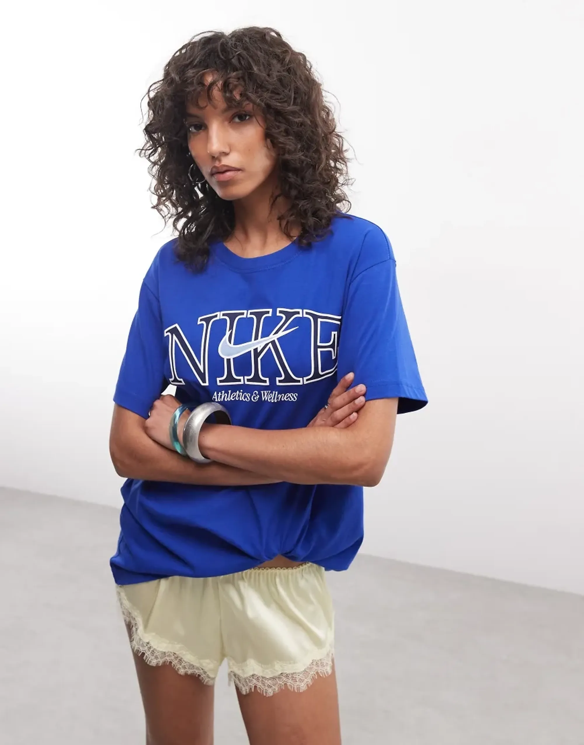 Nike Classic Boyfriend Fit T-Shirt With Graphic Print In Blue