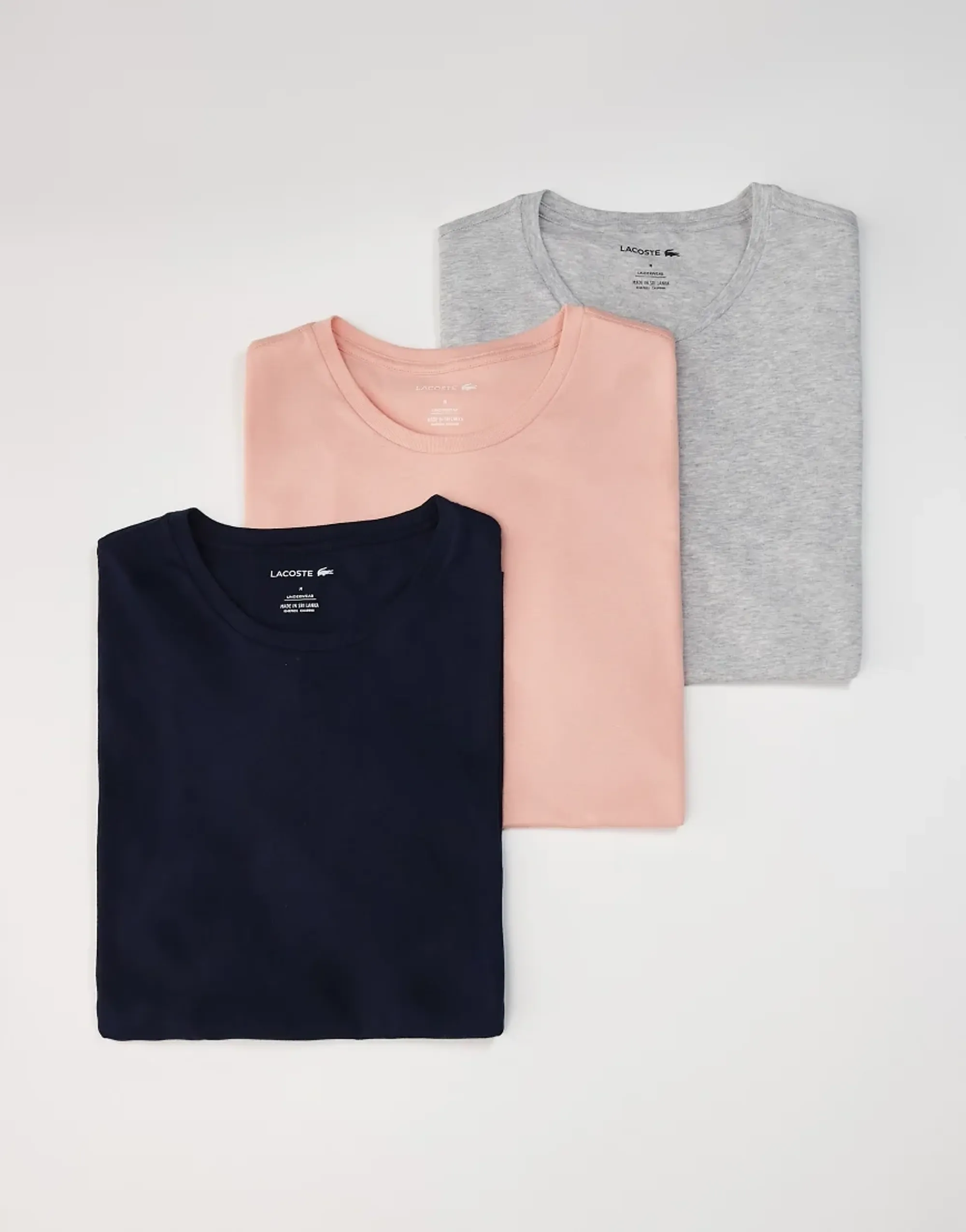 Lacoste 3 Pack Loungewear T-Shirts In Navy Grey & Pink-Multi