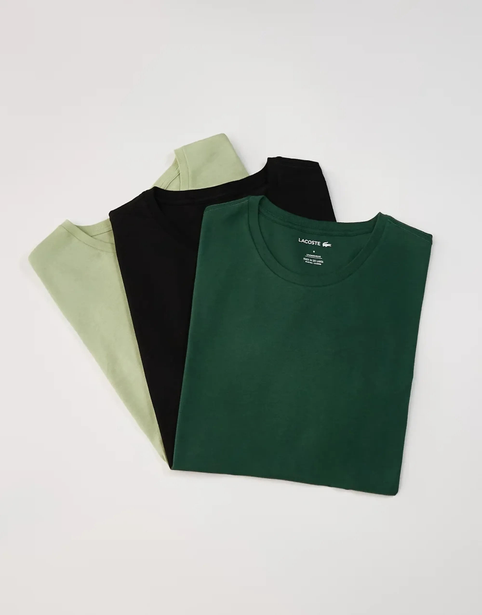 Lacoste 3 Pack Loungewear T-Shirts In Black Green & Light Green-Multi