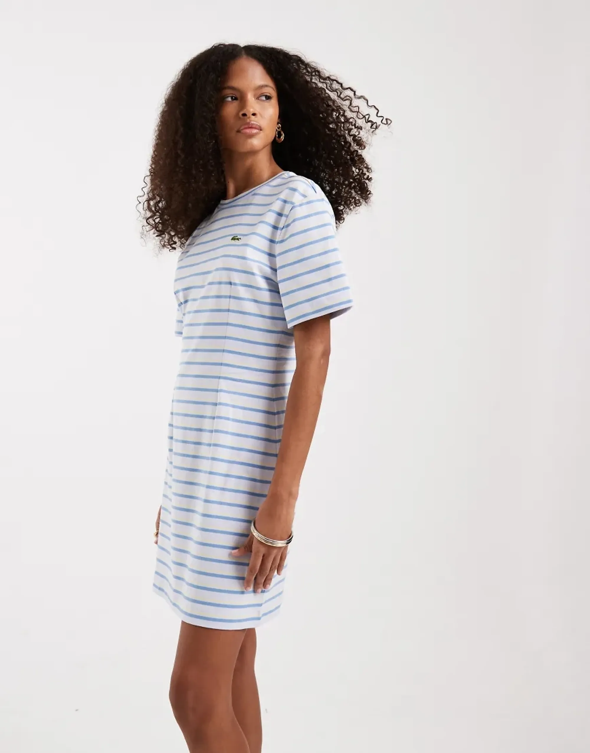Lacoste Stripe Mini Jersey T-Shirt Dress In Mid Blue
