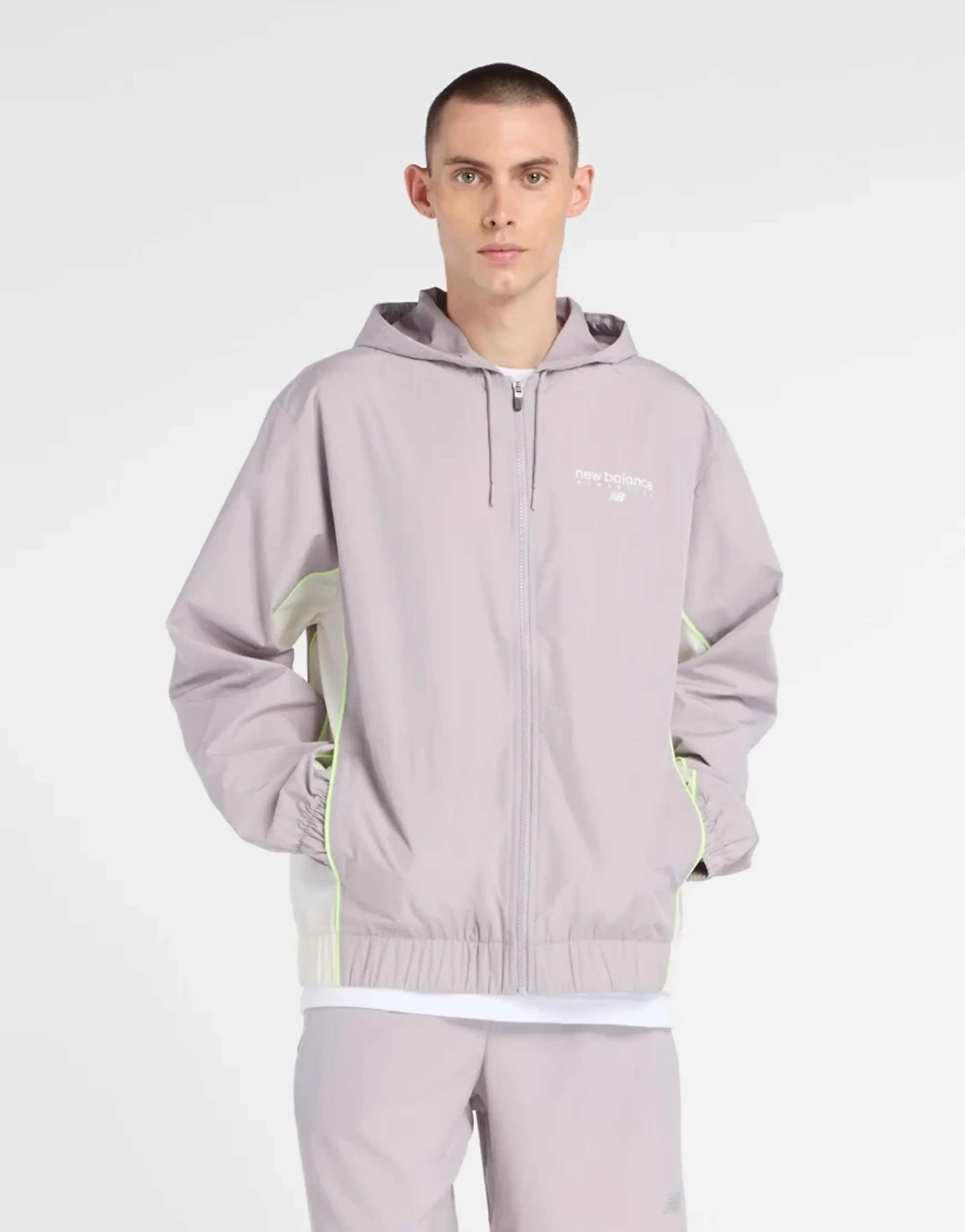 New Balance Trackside Woven Jacket In Truffle Salt-Grey