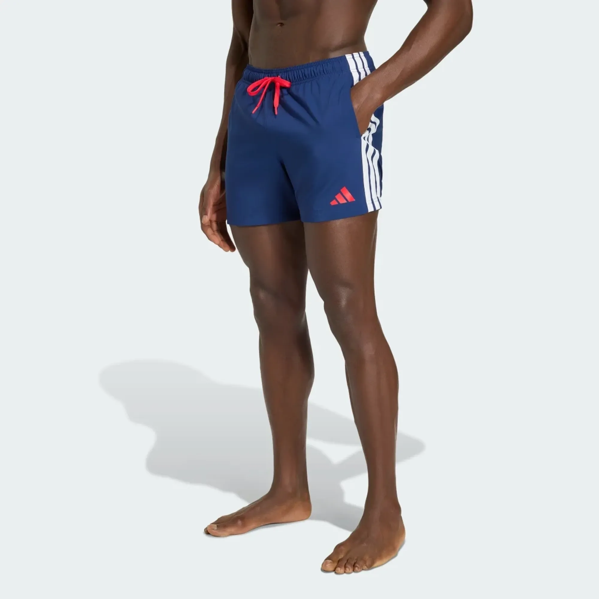 Adidas Performance 3 Stripes Swim Shorts 5 Inch In Dark Blue