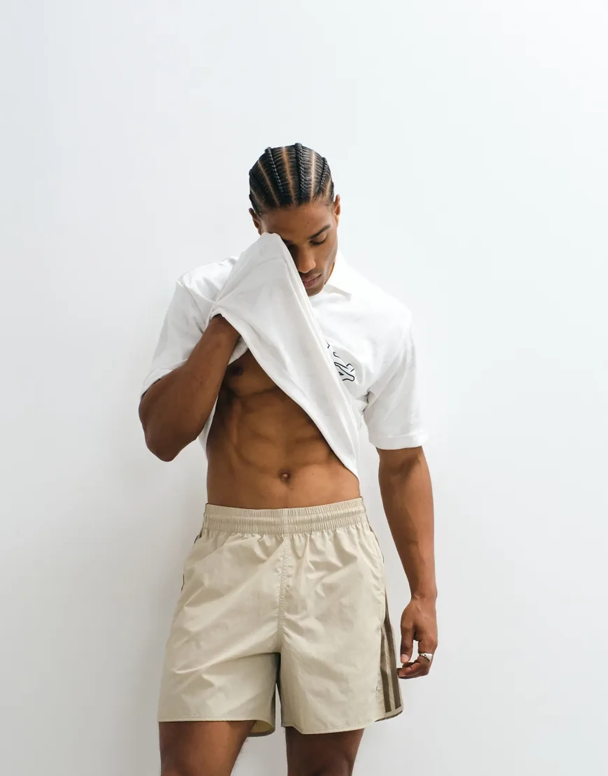 Adidas Originals Three Stripe Sprinter Shorts In Light Khaki-Green