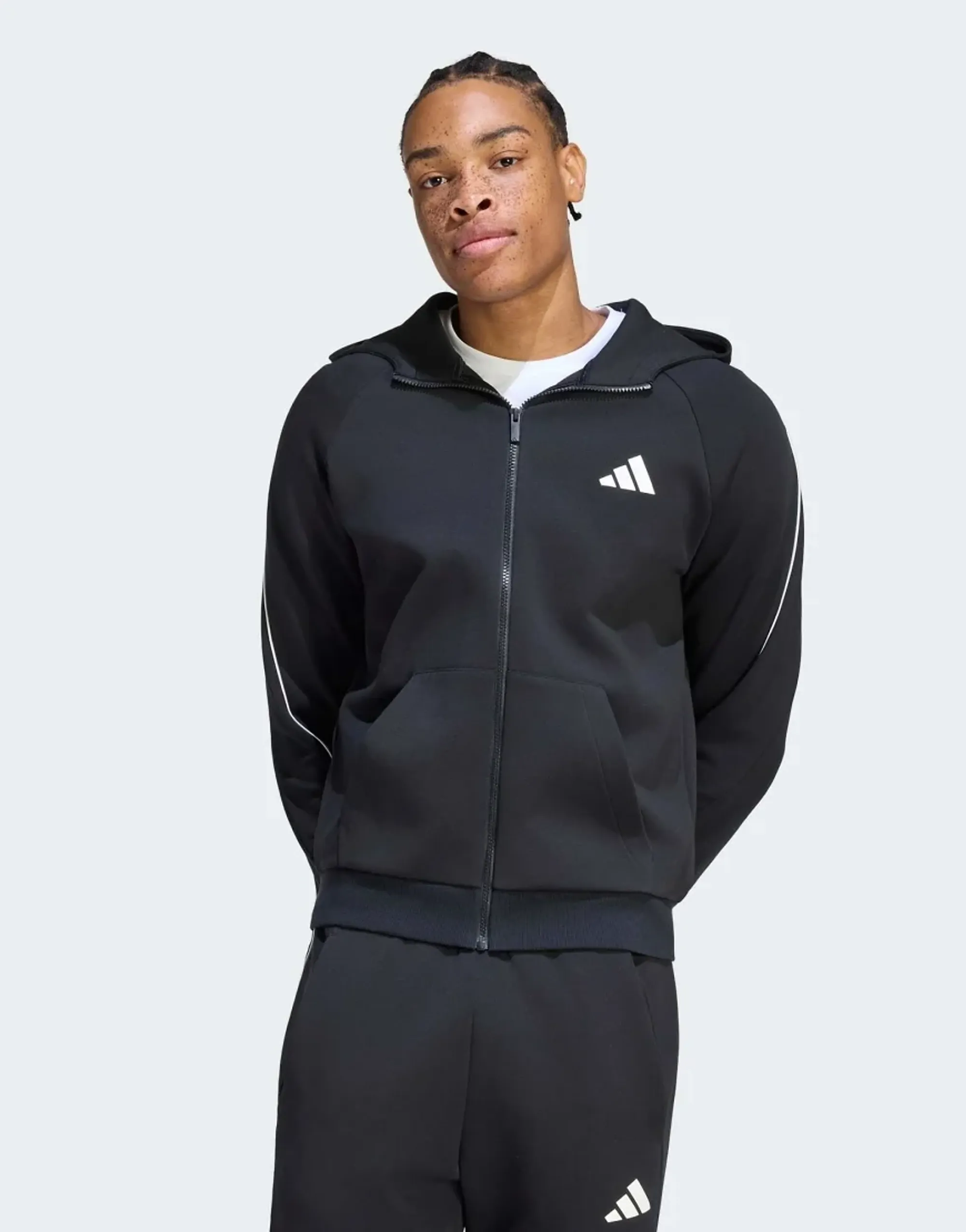 Adidas Performance Stadium Small Logo Full-Zip Hoodie In Black