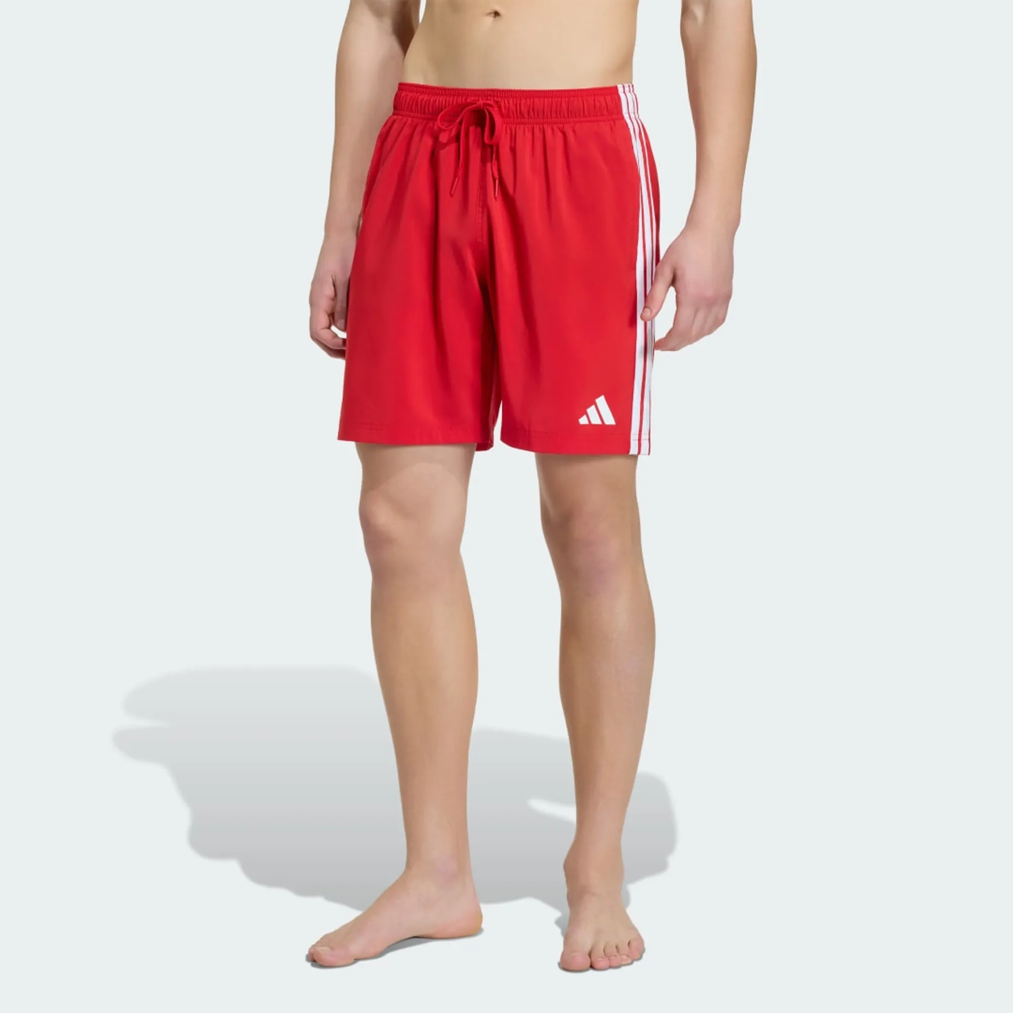 Adidas Performance 3 Stripes Swim Shorts 8 Inch In Better Scarlet / White-Red