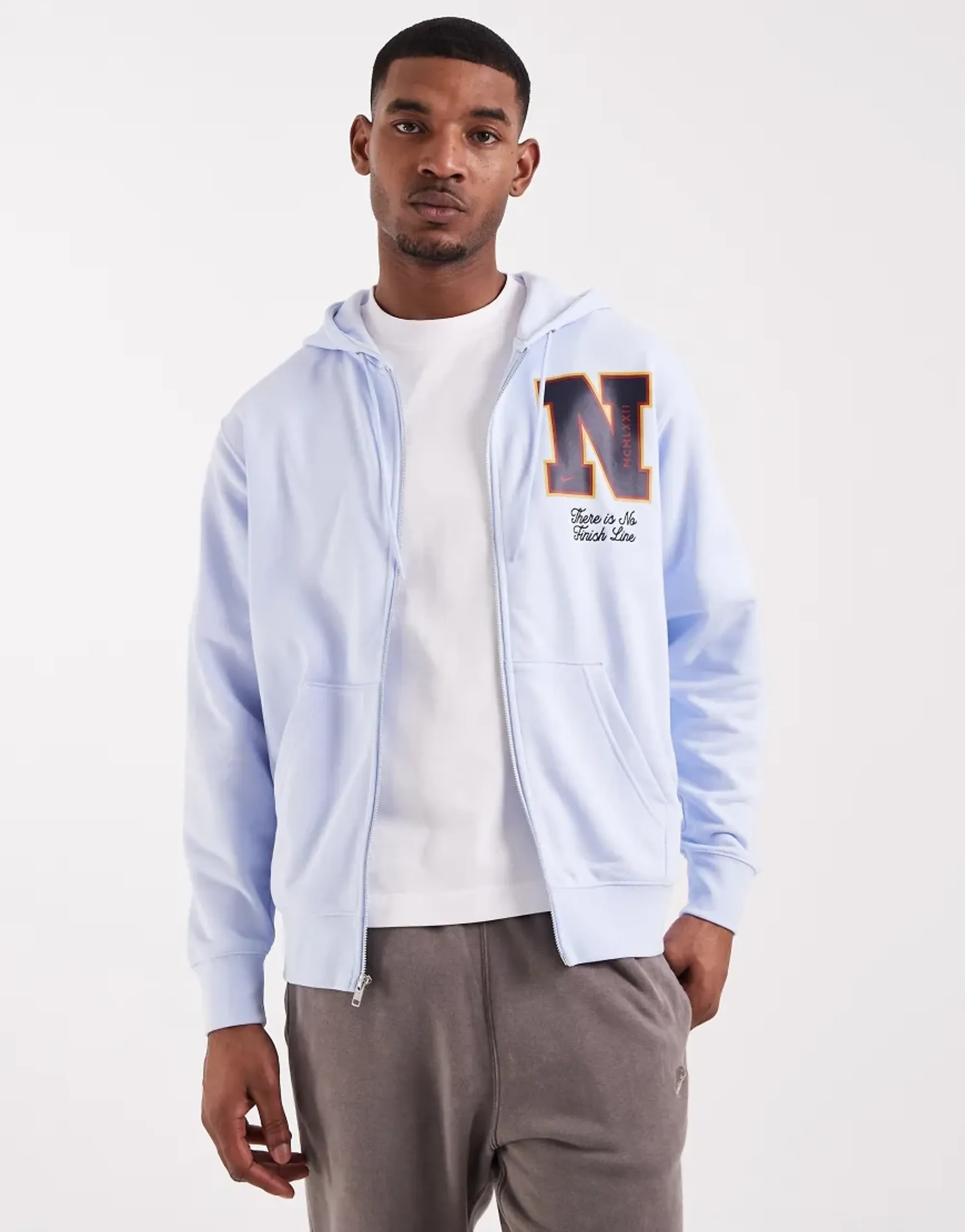 Nike Club French Terry Full Zip Hoodie In Light Blue
