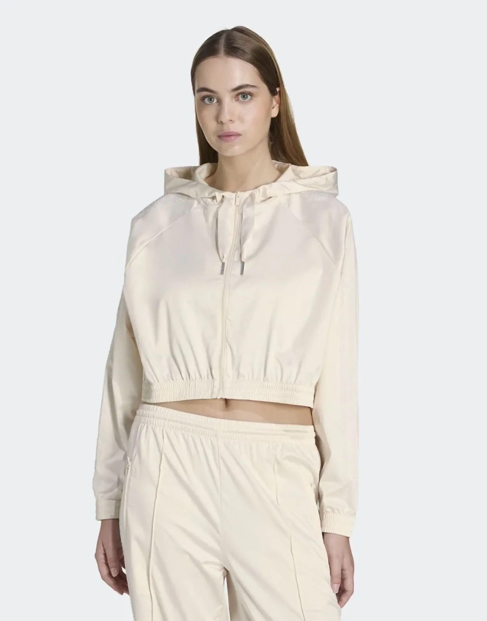 Adidas Originals Pearl Cropped Zip Hoodie In Wonder White