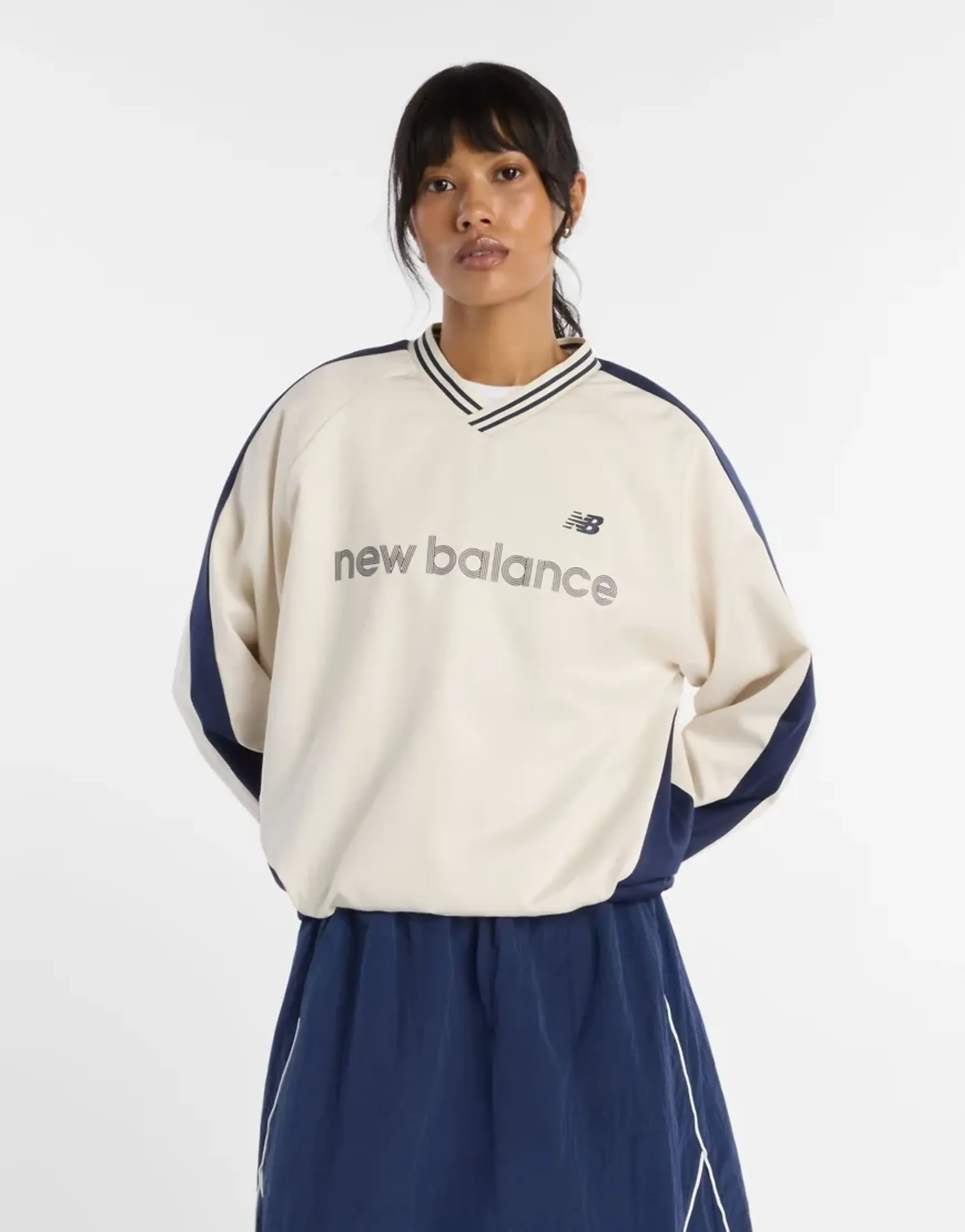New Balance Satin Woven Pullover In Off-White-Neutral