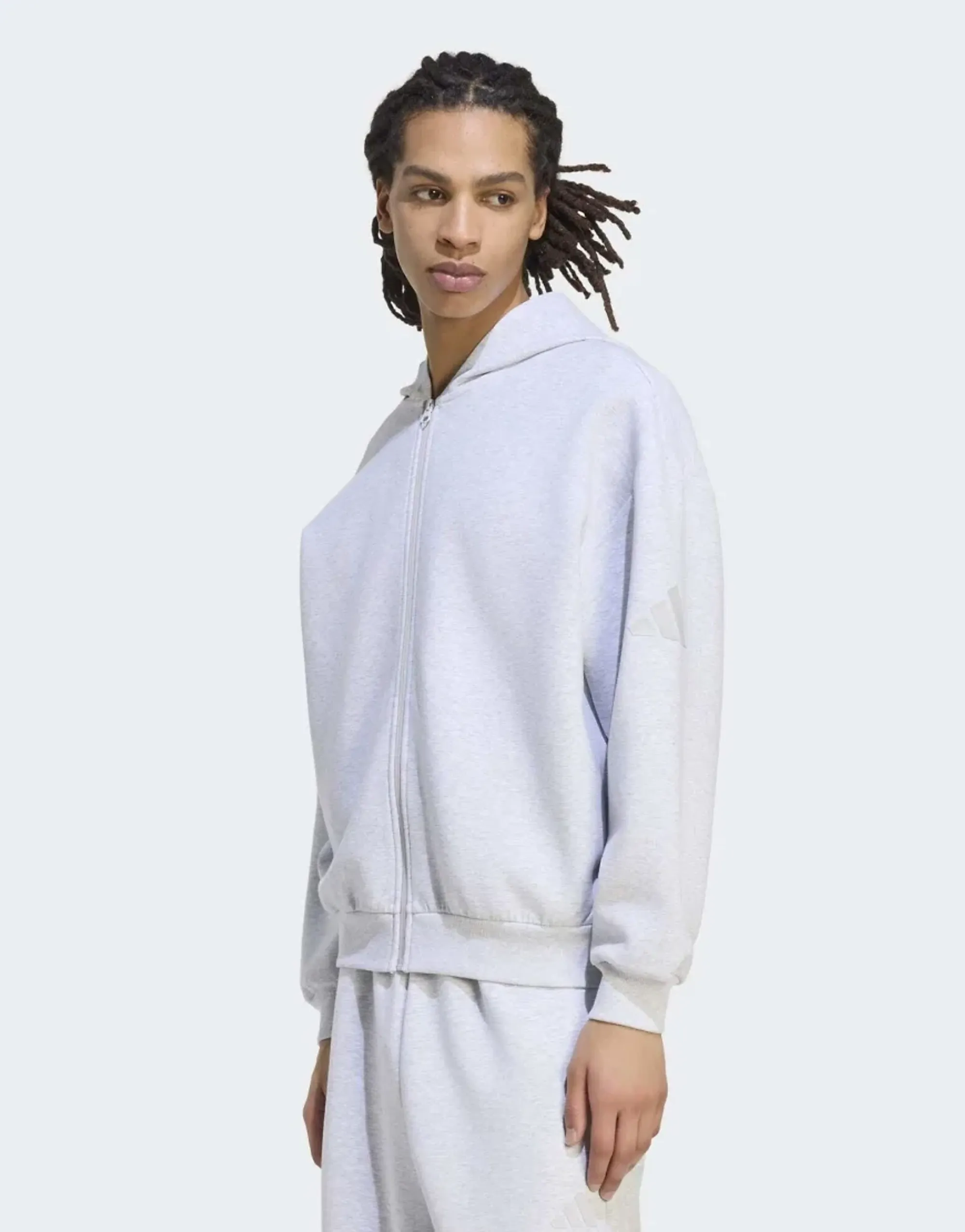 Adidas Performance Soft Lux Full-Zip Hoodie In Light Grey Heather