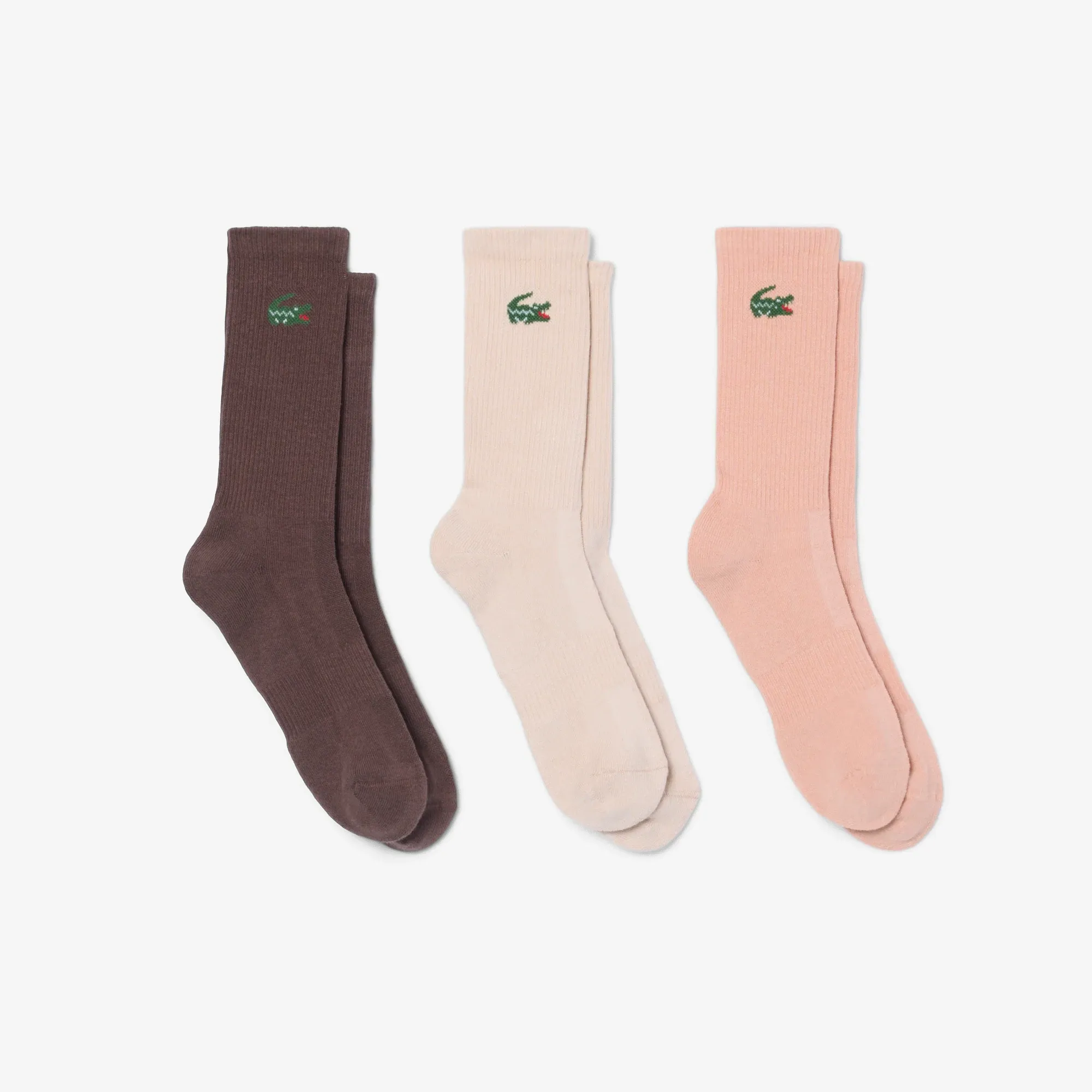 Lacoste 3-Pack Ribbed Socks - Beige / Marron