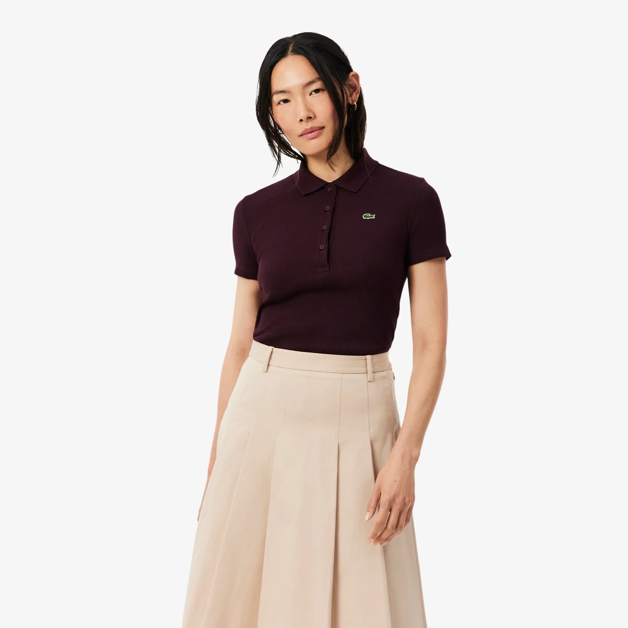 Lacoste Slim Fit L.12.D Ribbed Cotton Polo Shirt - Brown