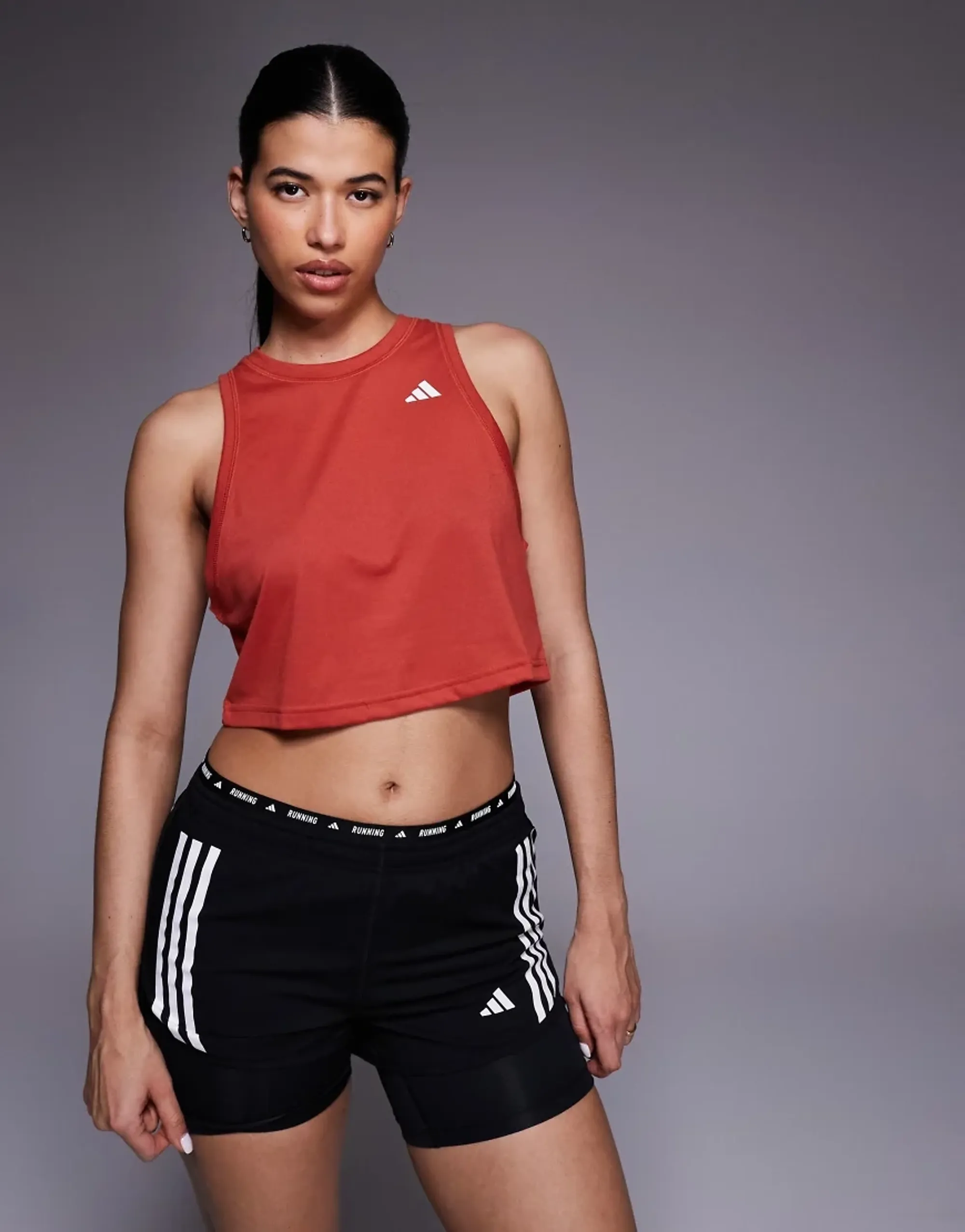 Adidas Training Cropped Tank In Amber-Red