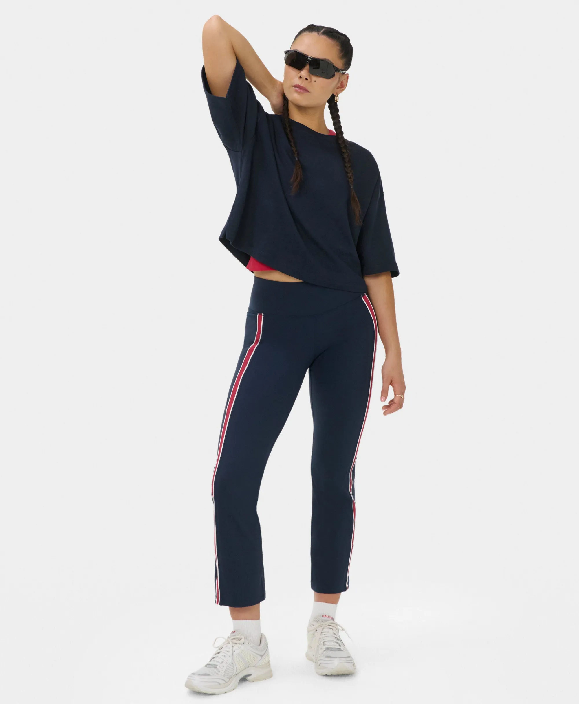 Sweaty Betty Power Side Stripe Cropped Flare, Blue, Women's XXL