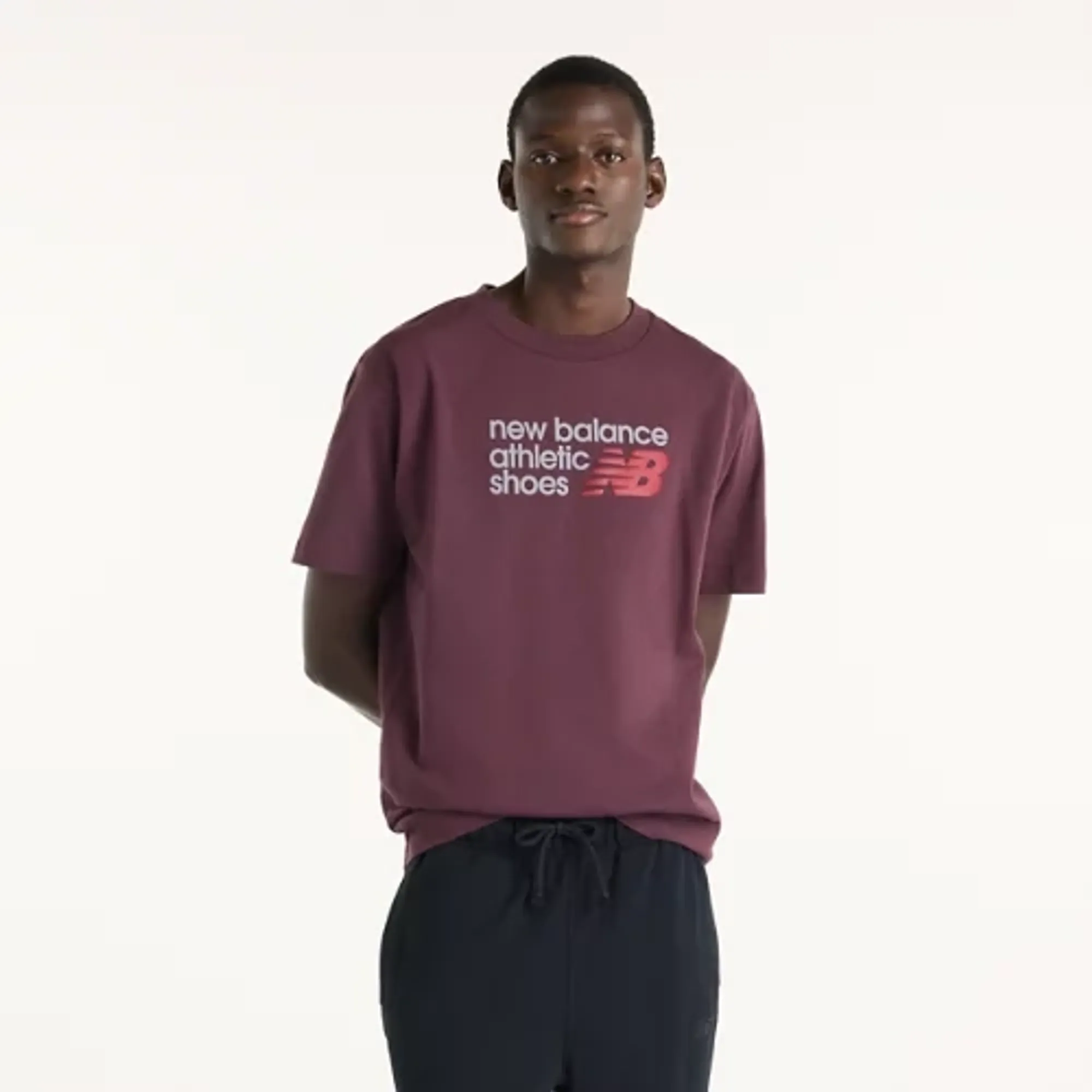 New Balance Men's Athletics Premium Relaxed Chest Logo T-Shirt in Brown Cotton