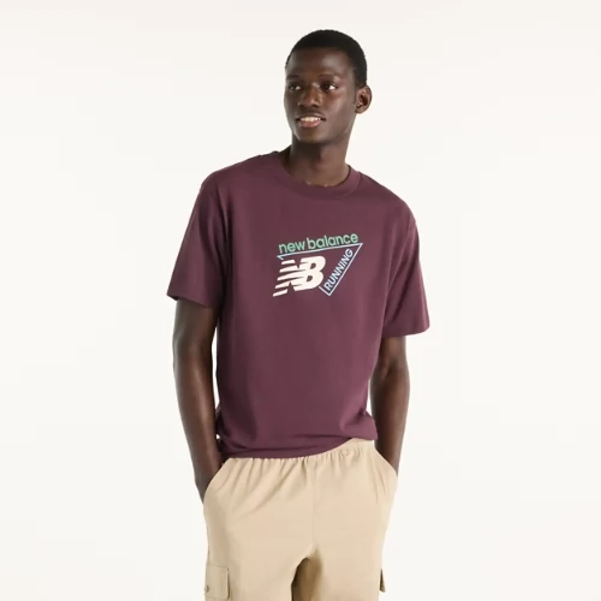 New Balance Men's Classic Tri-Logo T-Shirt in Brown Cotton