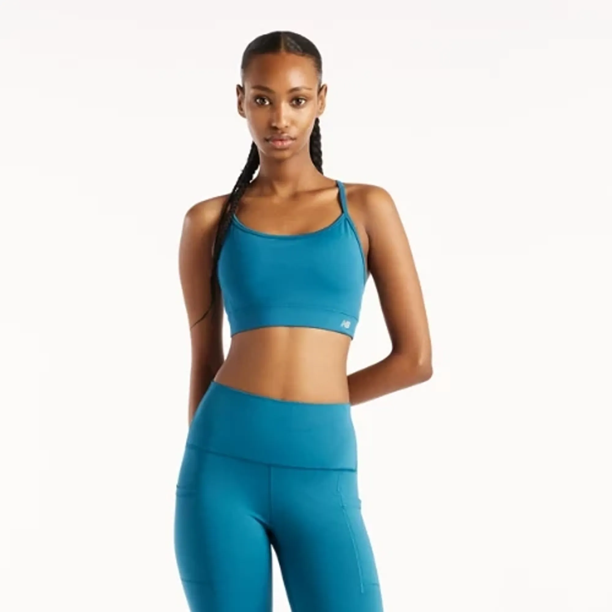 New Balance Women's NB Essential Yoga Bra in Blue Poly Knit