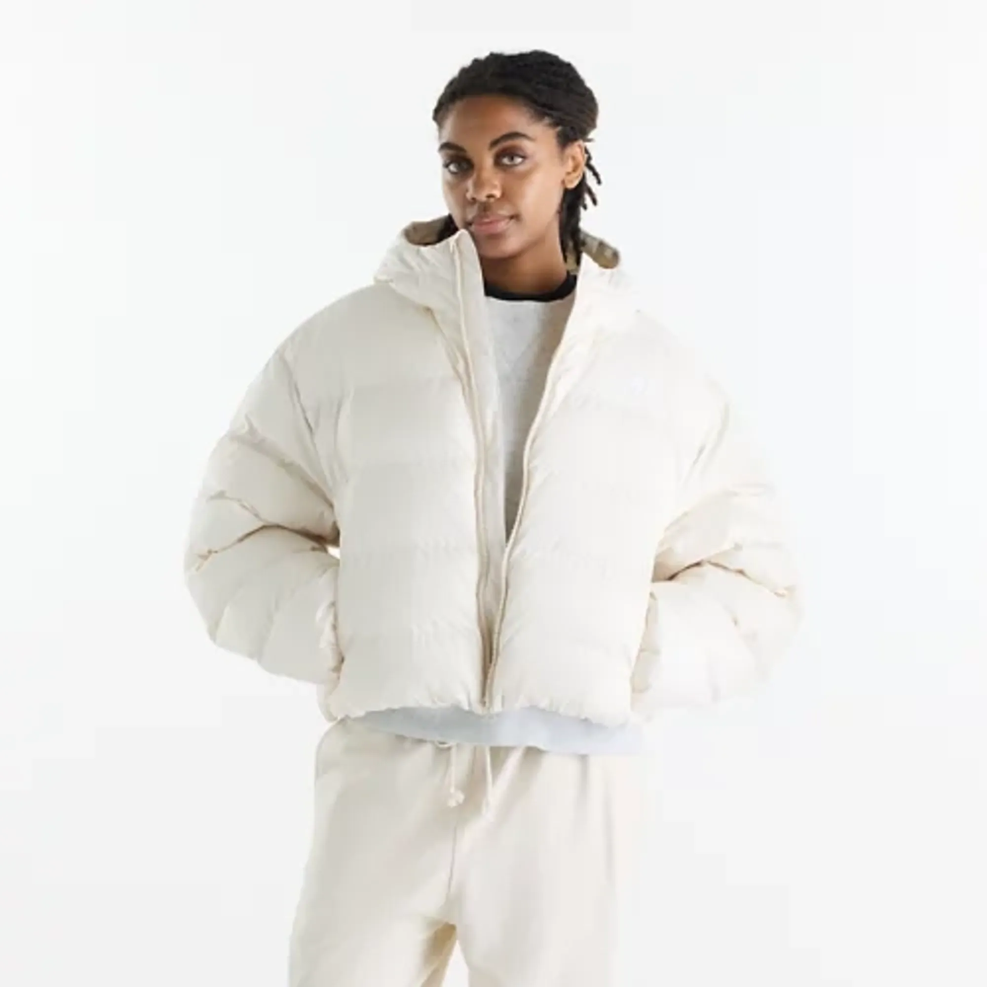 New Balance Women's Boston Puffer Jacket in Beige Polyester