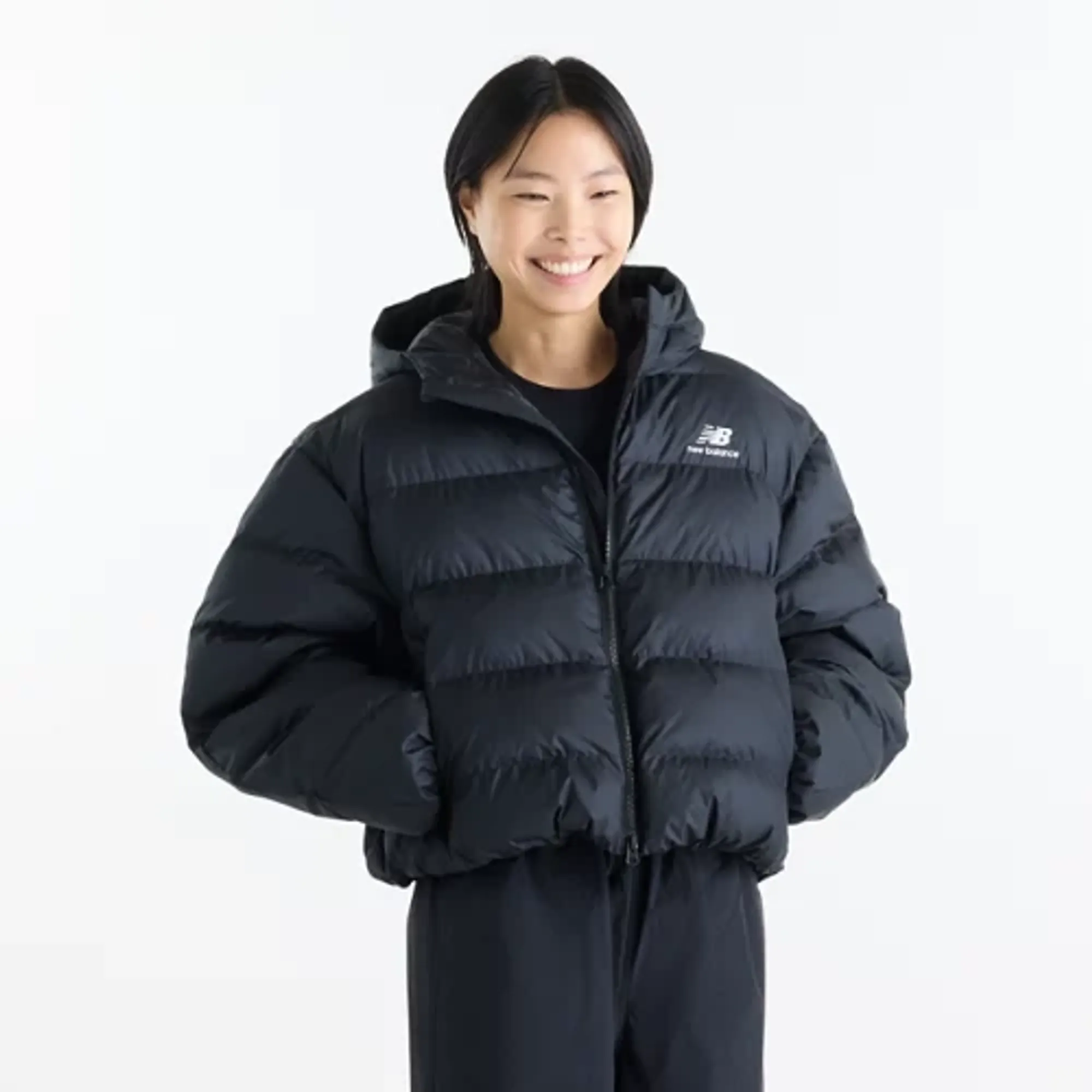 New Balance Women's Boston Puffer Jacket in Black Polyester