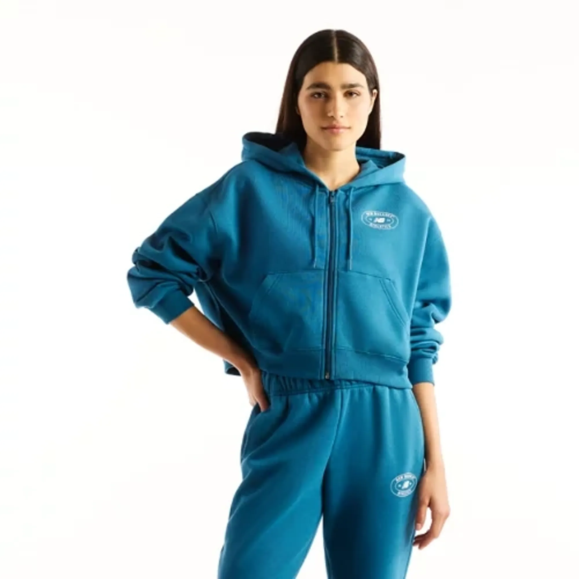 New Balance Women's Trackside Fleece Full Zip in Pink Cotton Fleece