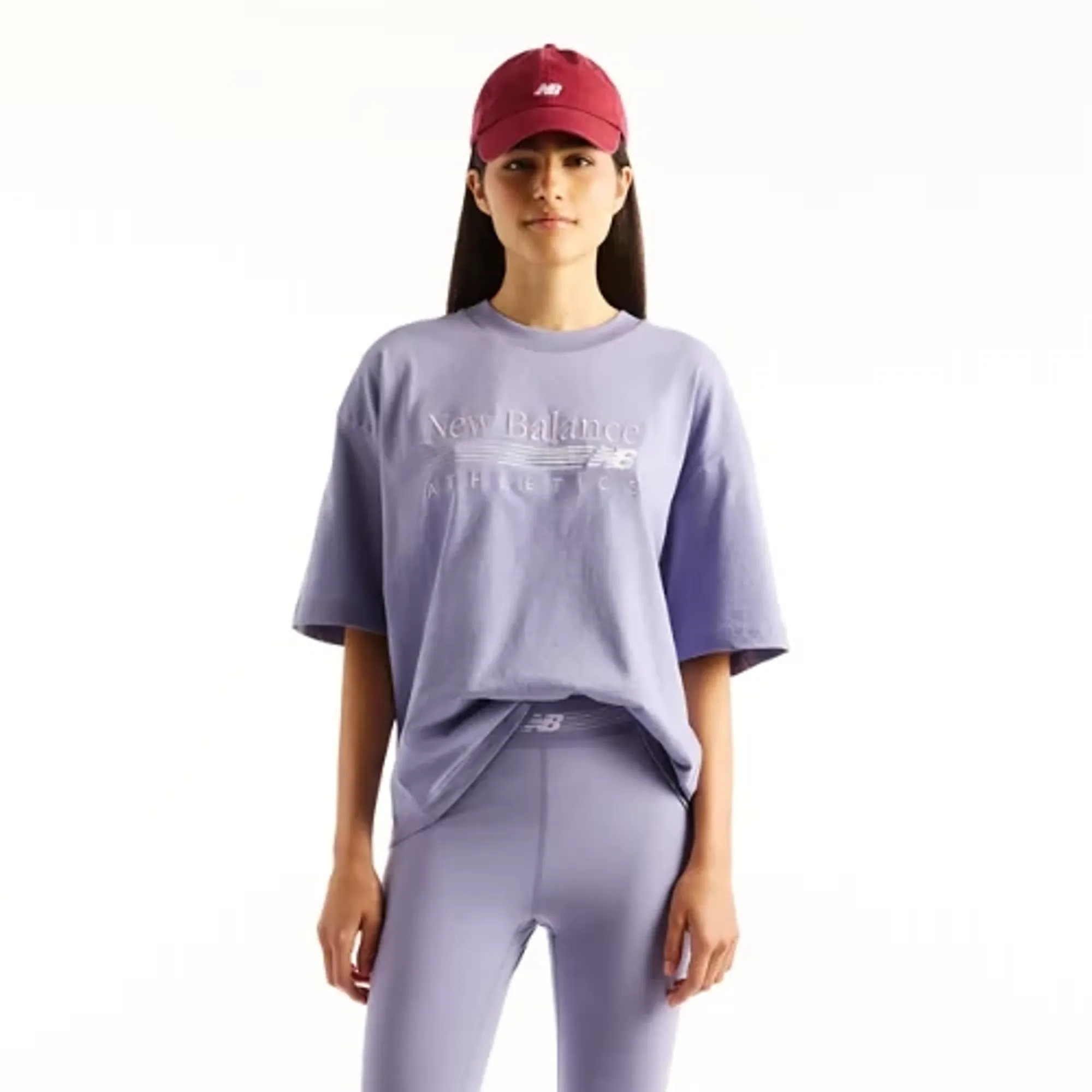 New Balance Women's Trackside Oversized T-Shirt in Purple Cotton Jersey