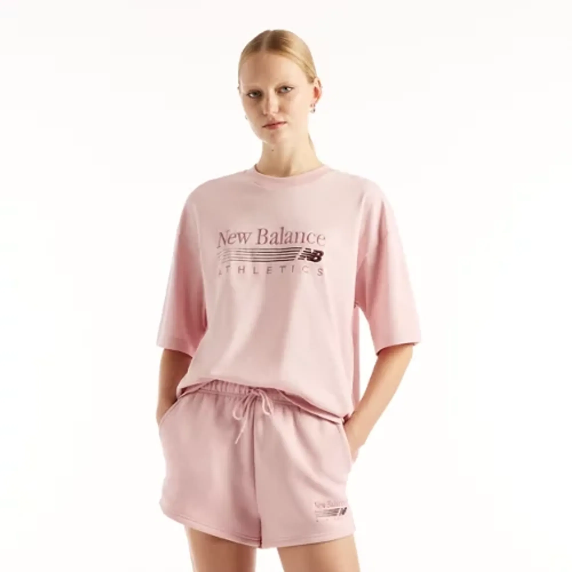 New Balance Women's Trackside Oversized T-Shirt in Pink Cotton Jersey
