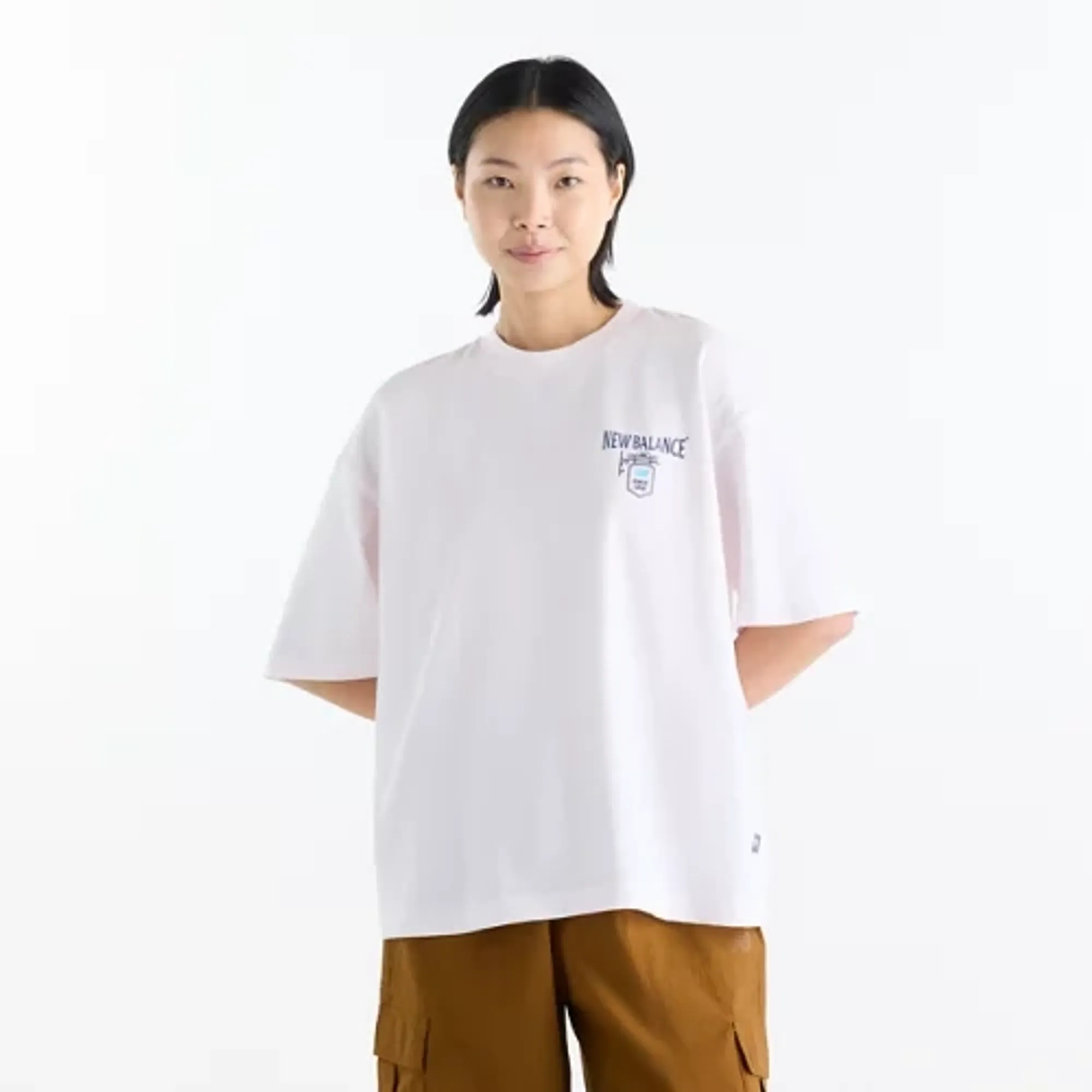 New Balance Women's Grab a Bite London Oversized T-Shirt in Pink Cotton