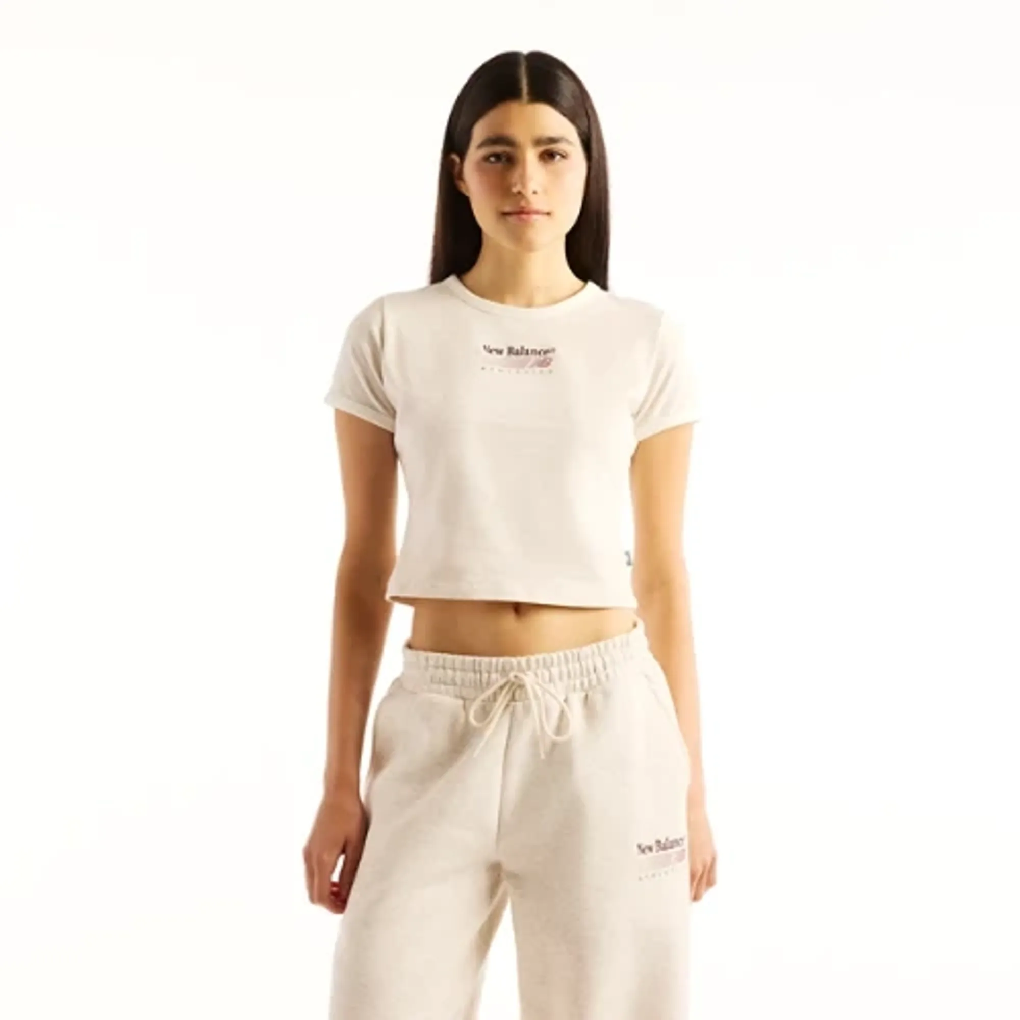 New Balance Women's Trackside Ringer T-Shirt in Beige Cotton Jersey