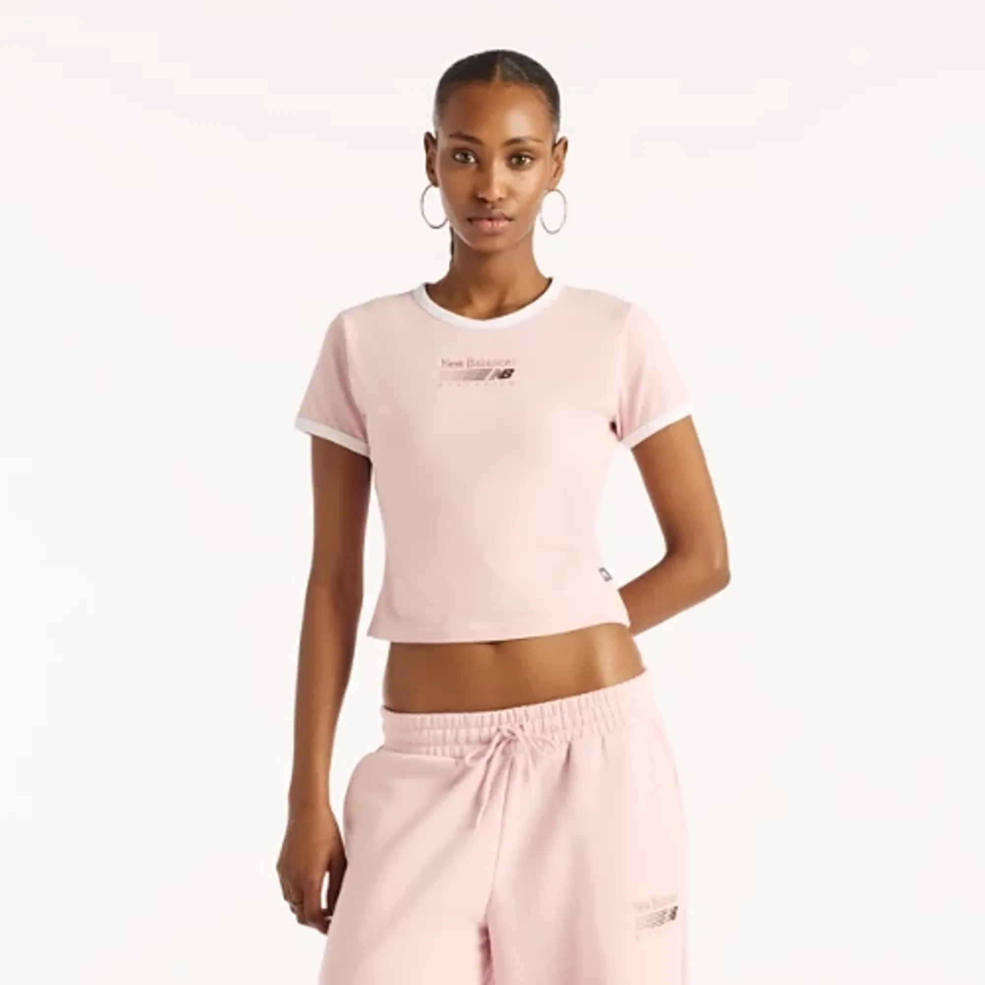 New Balance Women's Trackside Ringer T-Shirt in Pink Cotton Jersey