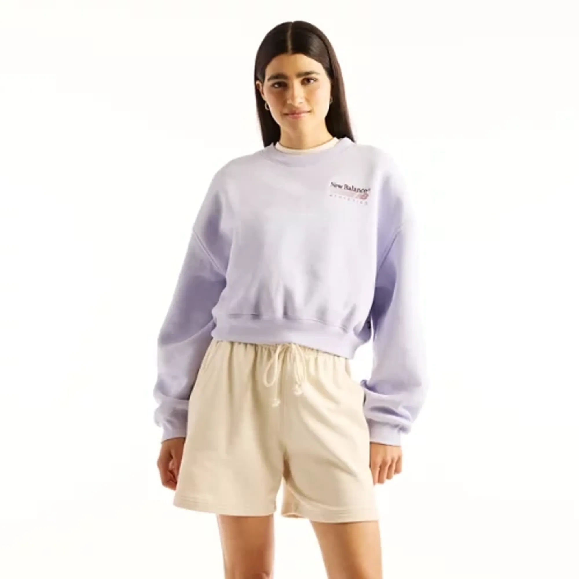 New Balance Women's Trackside Fleece Crew in Purple Cotton Fleece