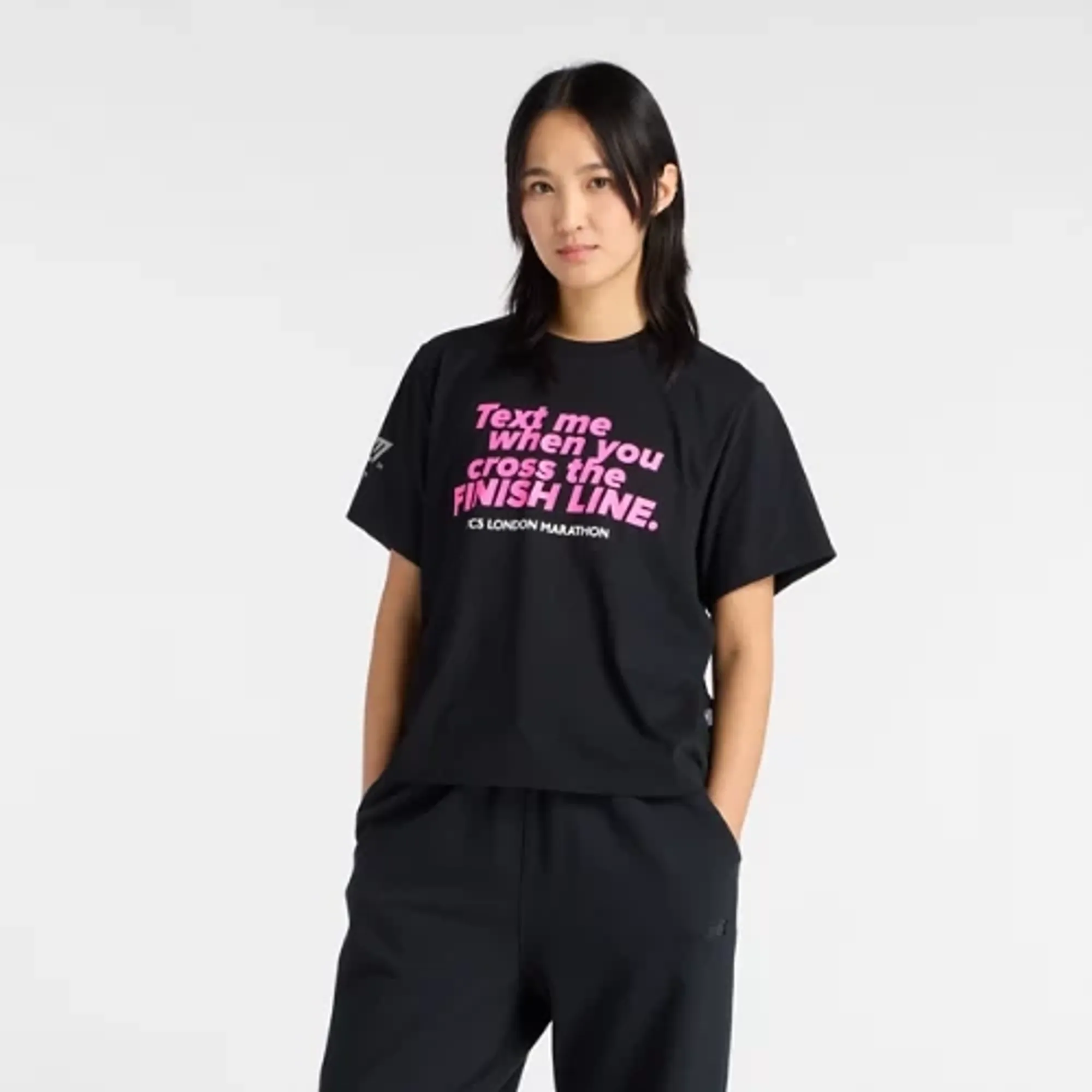 New Balance Women's London Edition Finisher Graphic T-Shirt in Black Cotton