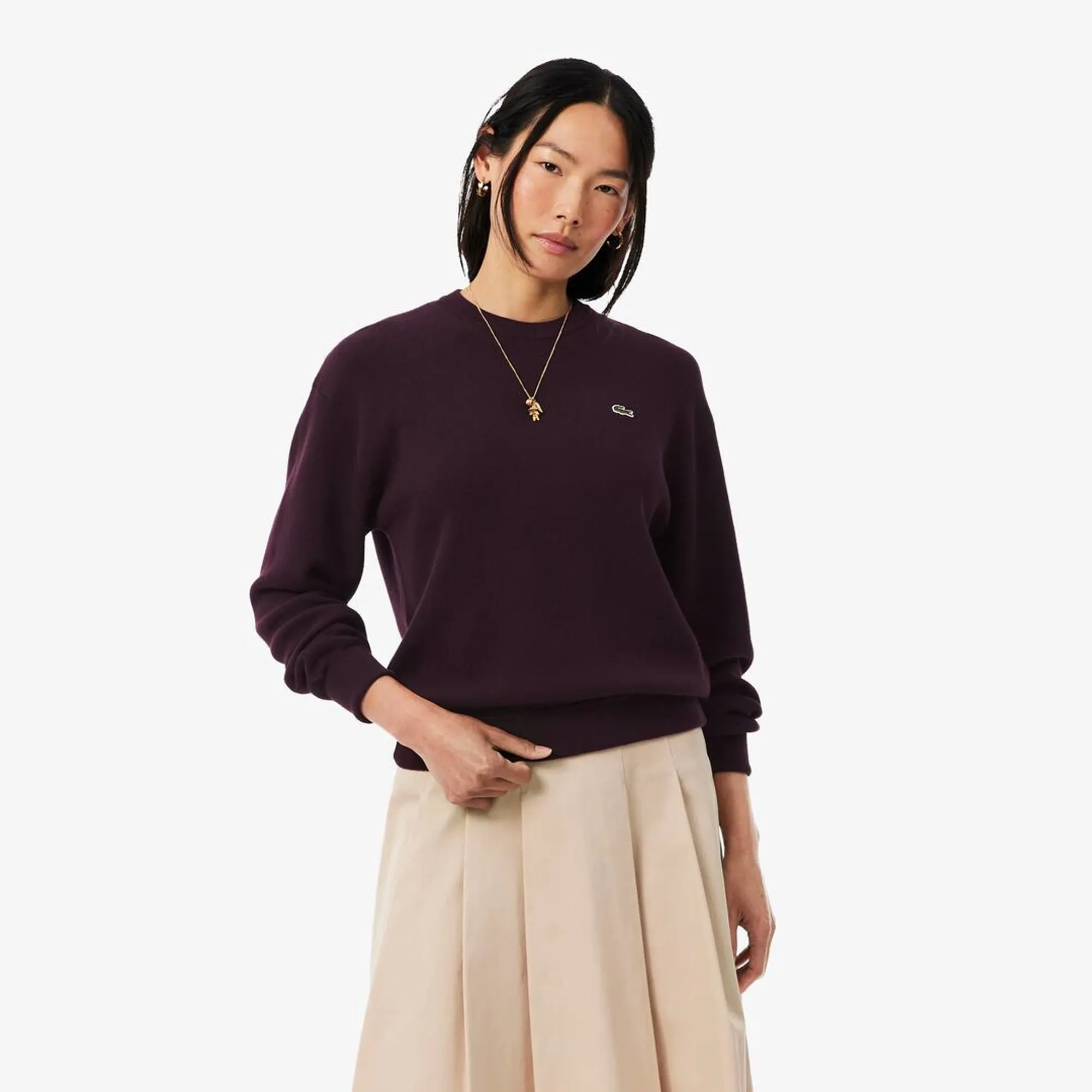 Lacoste Relaxed Fit Cotton Crew Neck Sweater - Brown