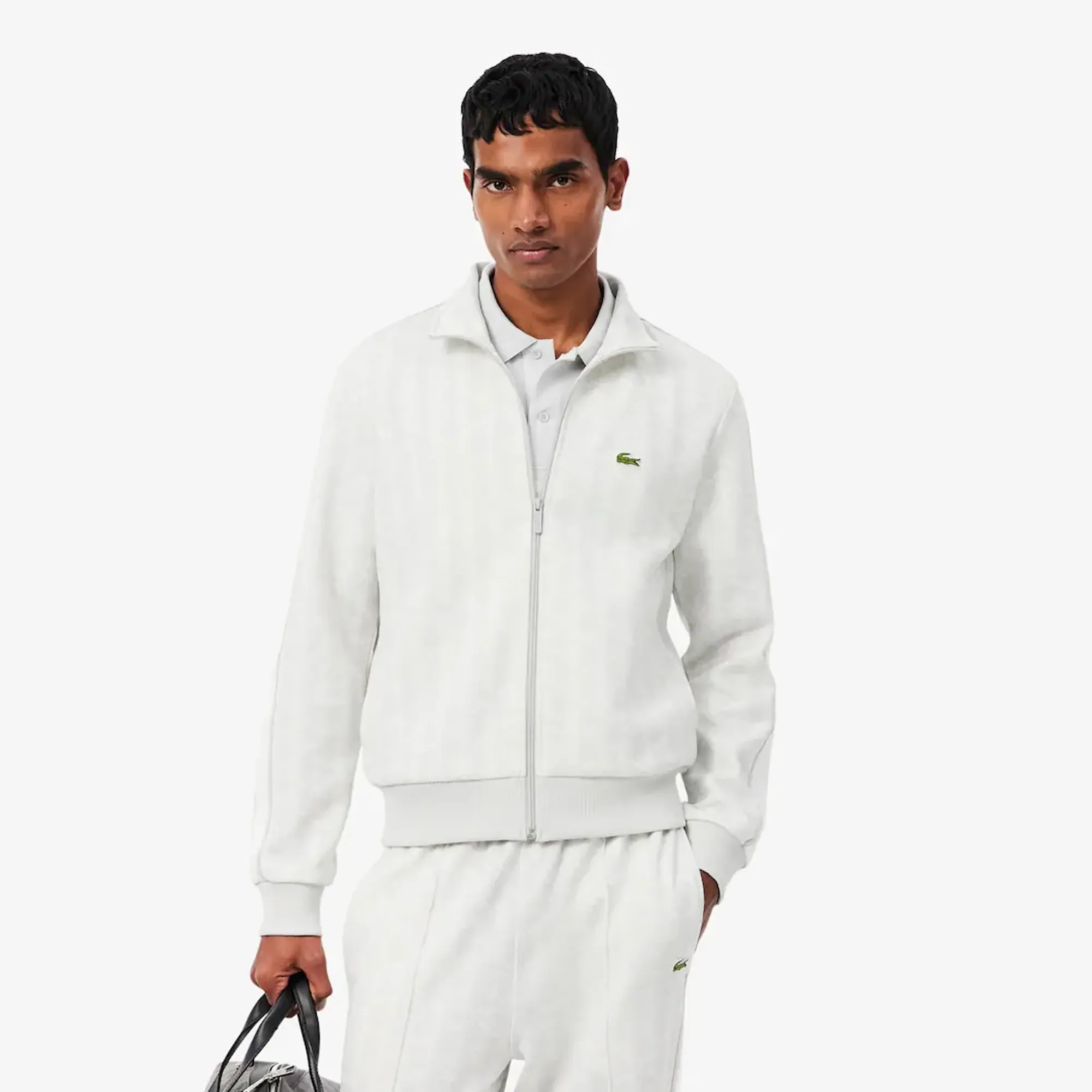 Lacoste Paris Zip-Up Jacquard Track Jacket - Gris / Blanc