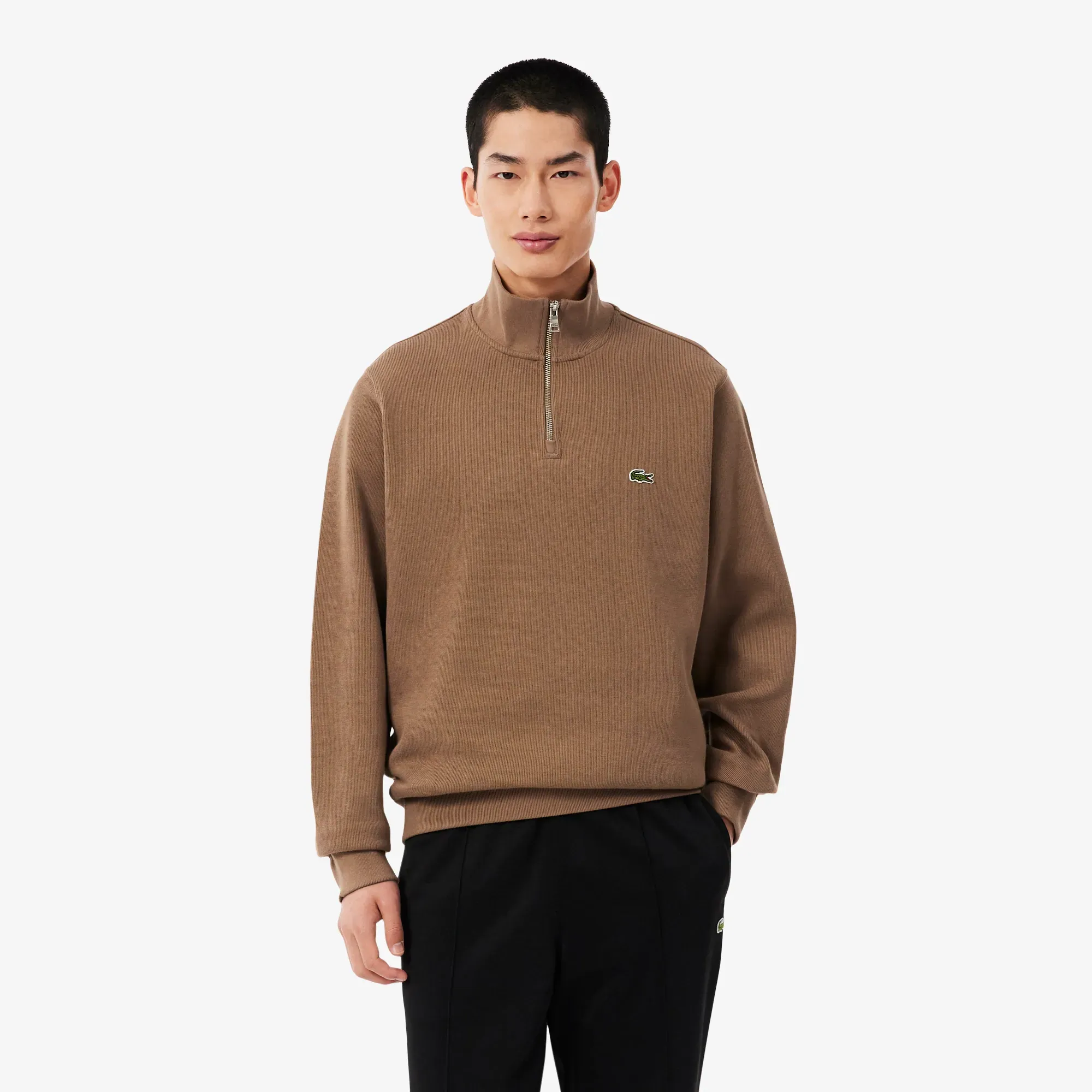 Lacoste Zip-Up High Neck Interlock Sweatshirt - Brown
