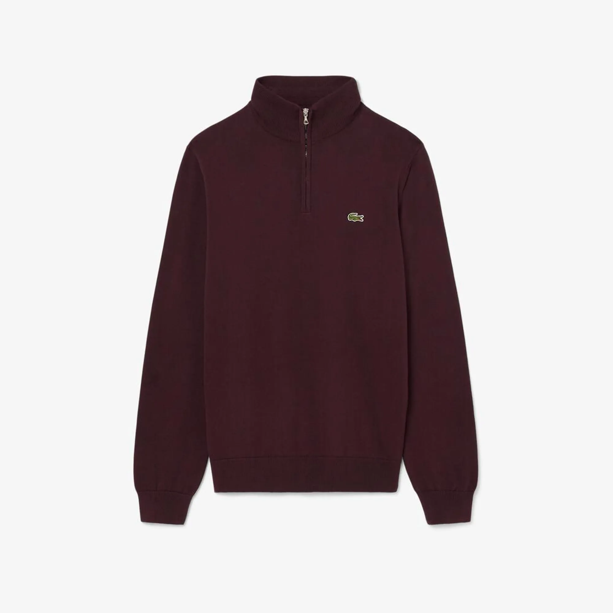 Lacoste Zipped High Neck Cotton Sweater - Brown