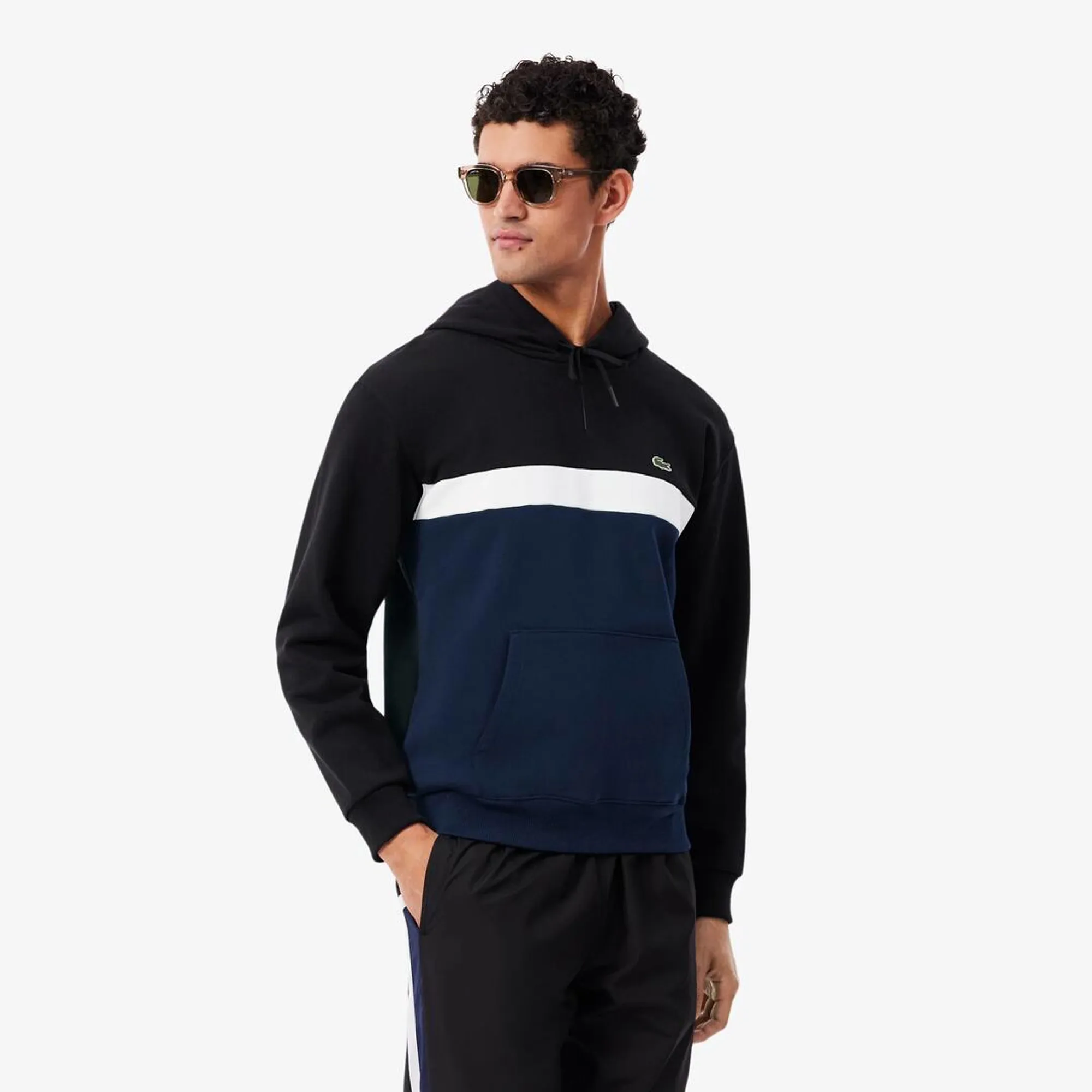 Lacoste Colour-Block Fleece Hoodie - Noir / Bleu Marine