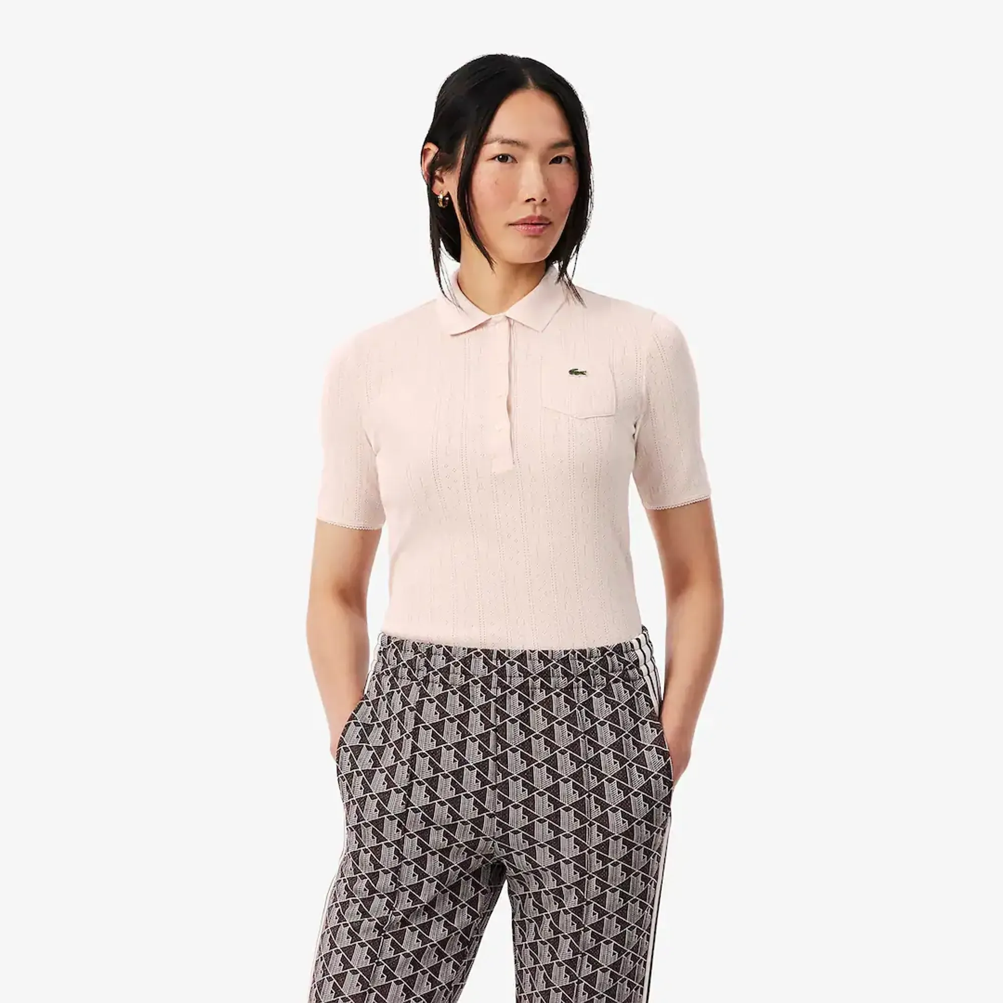Lacoste Slim Fit Pointelle Knit Polo Shirt - Rose