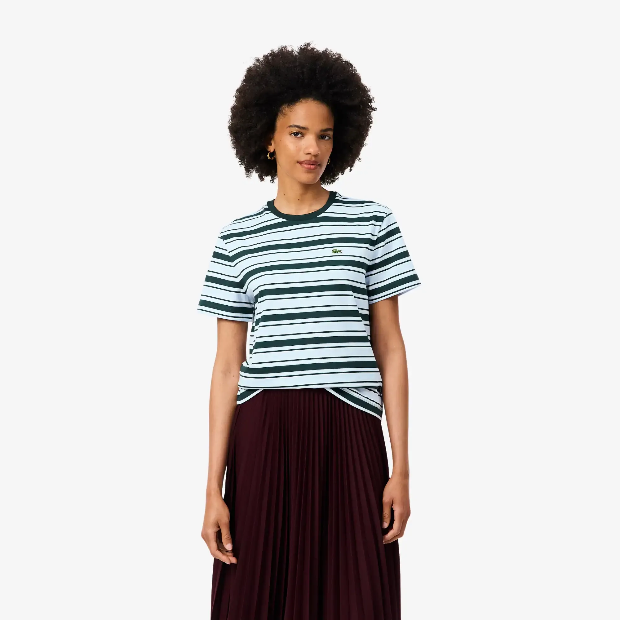 Lacoste Striped Jersey T-shirt - Vert / Bleu Clair / Blanc