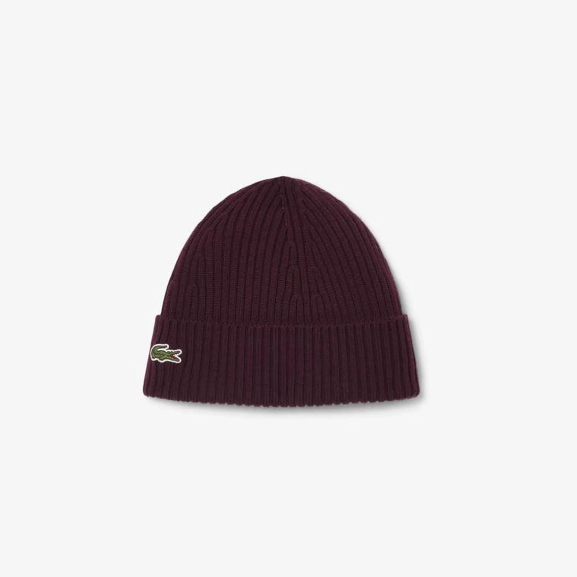 Lacoste Rib Knit Brushed Wool Beanie - Brown