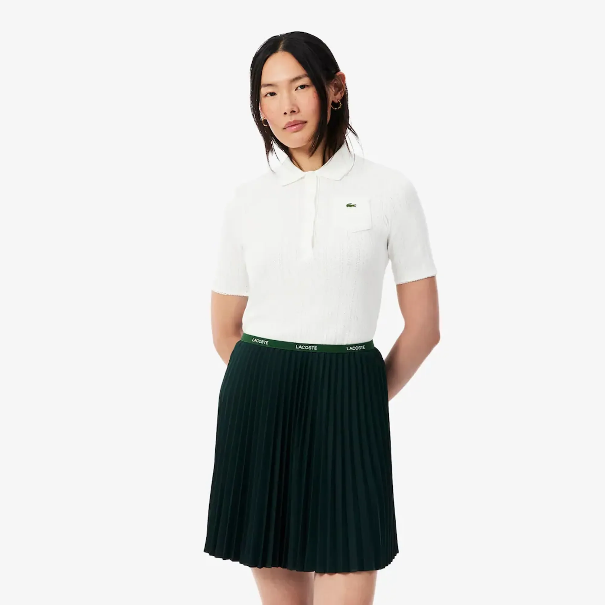 Lacoste Slim Fit Pointelle Knit Polo Shirt - White