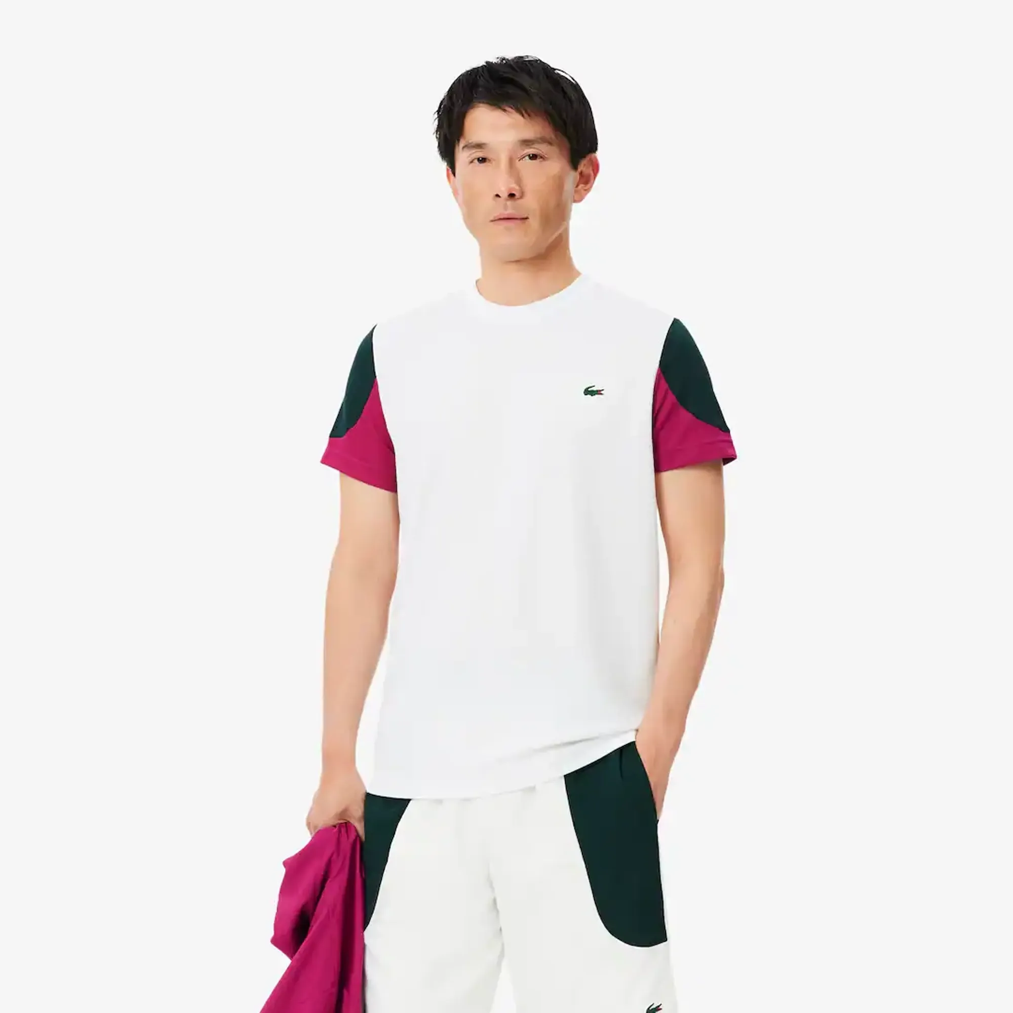 Lacoste Sport Printed Colour-Block T-shirt - Blanc / Vert / Rose Fushia