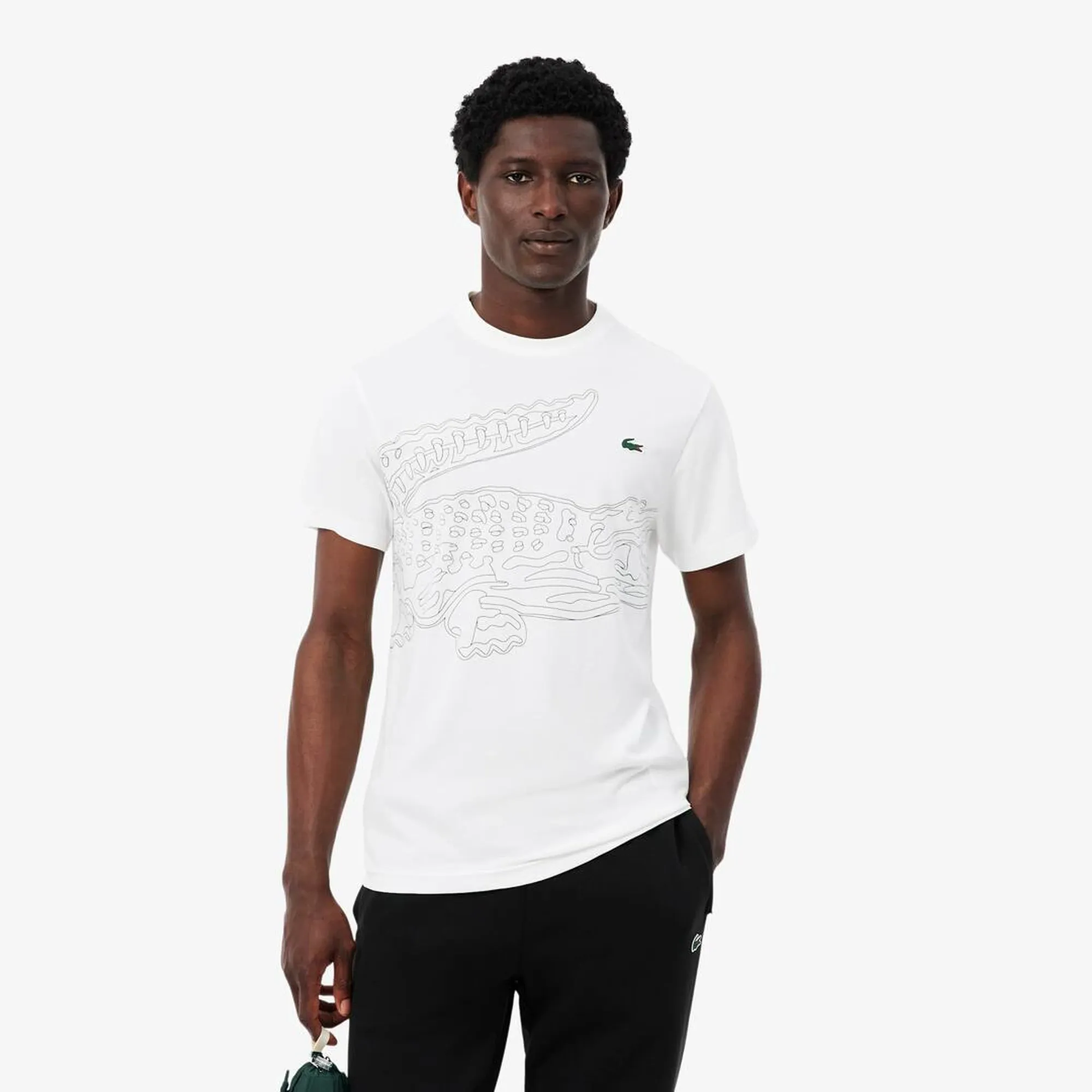 Lacoste Ultra Dry Crocodile Print Sport T-shirt - White / Black