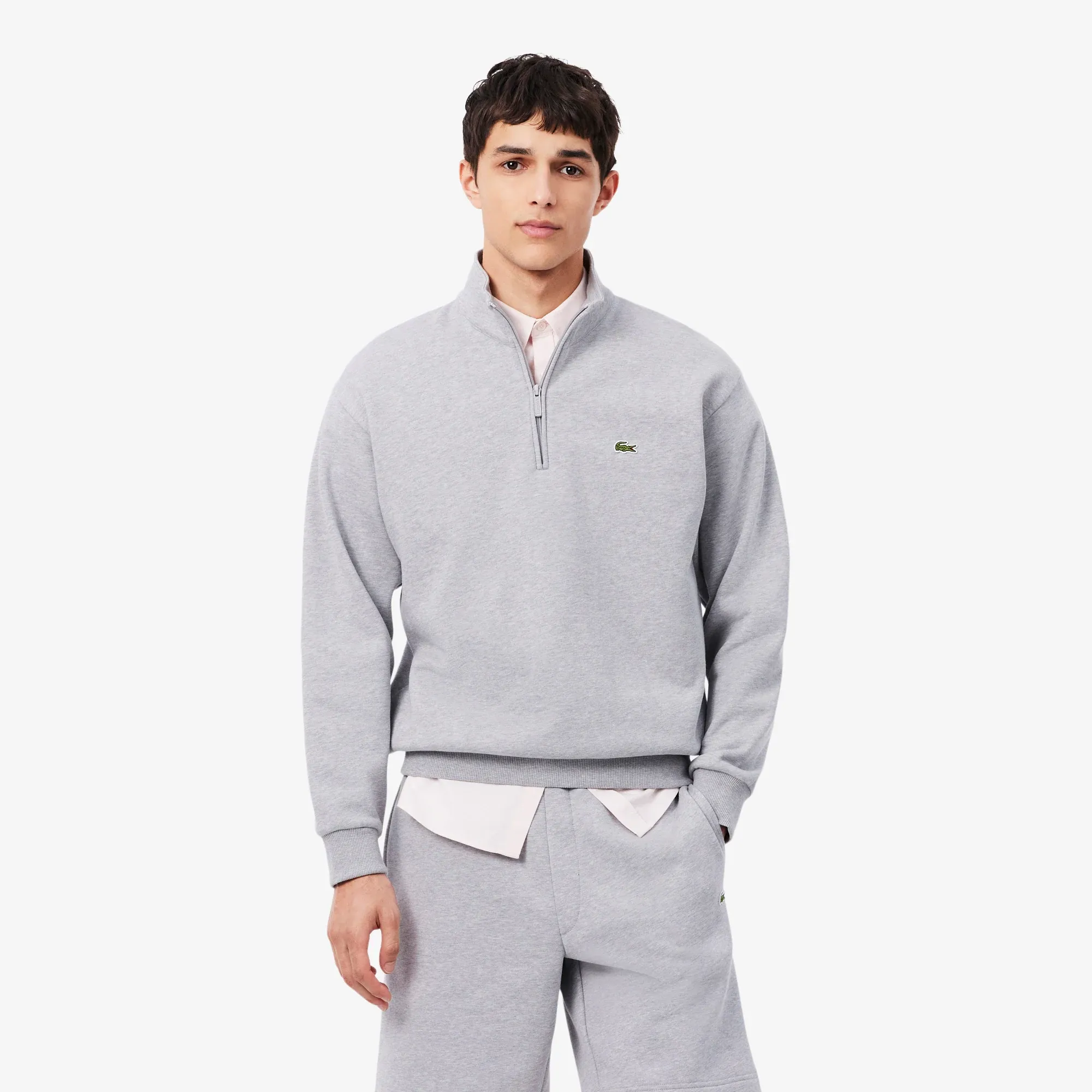 Lacoste Fleece Zip Neck Sweatshirt - Light Heathered Grey