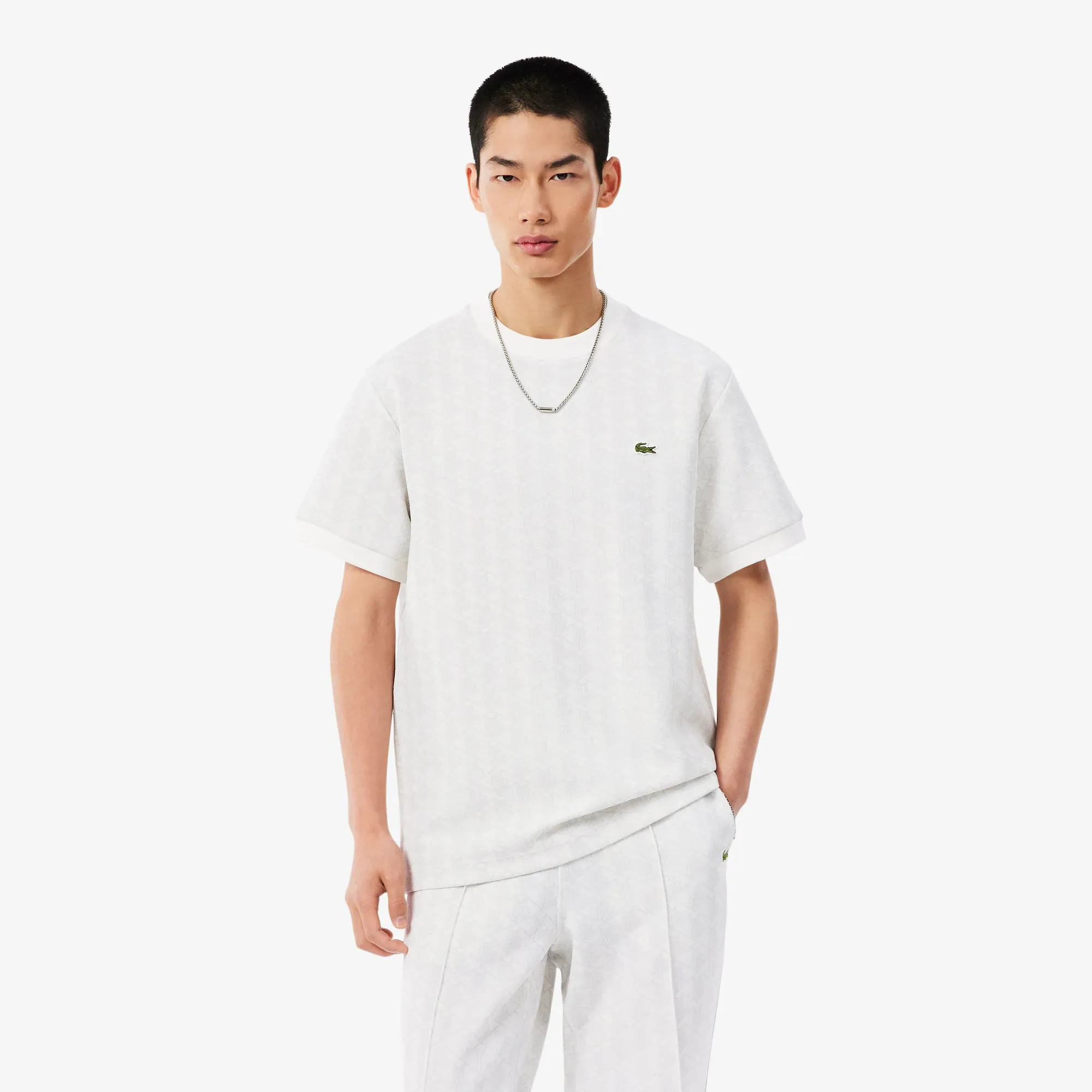 Lacoste Monogram Jacquard T-shirt - Gris / Blanc