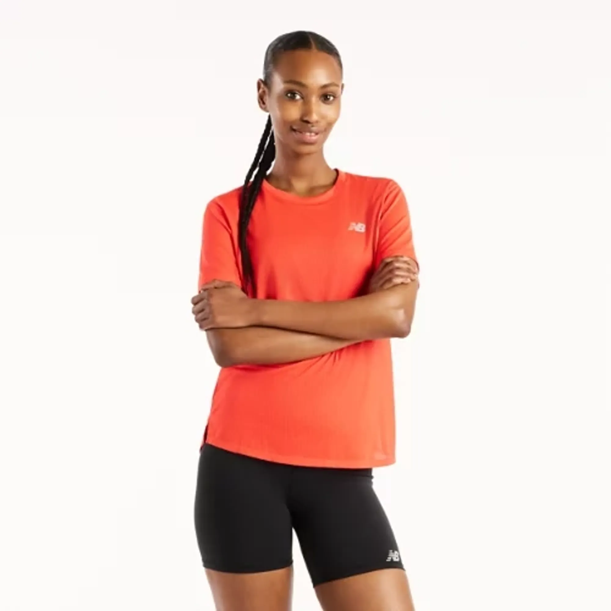New Balance Women's RC Essential T-Shirt in Red Poly Knit