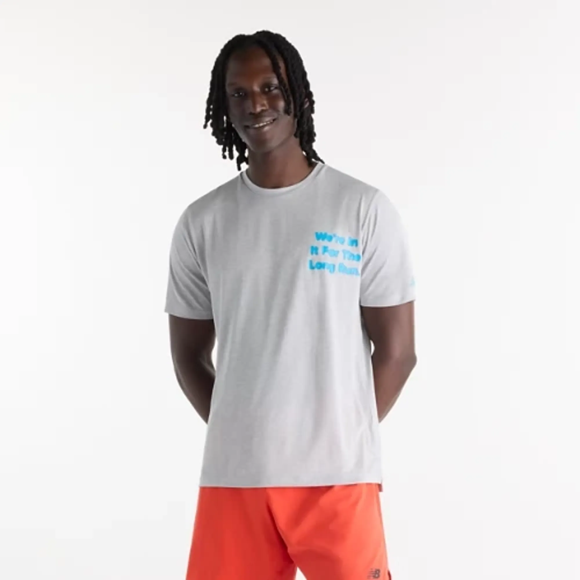 New Balance Men's RC Essential Graphic T-Shirt in Grey/Blue Poly Knit