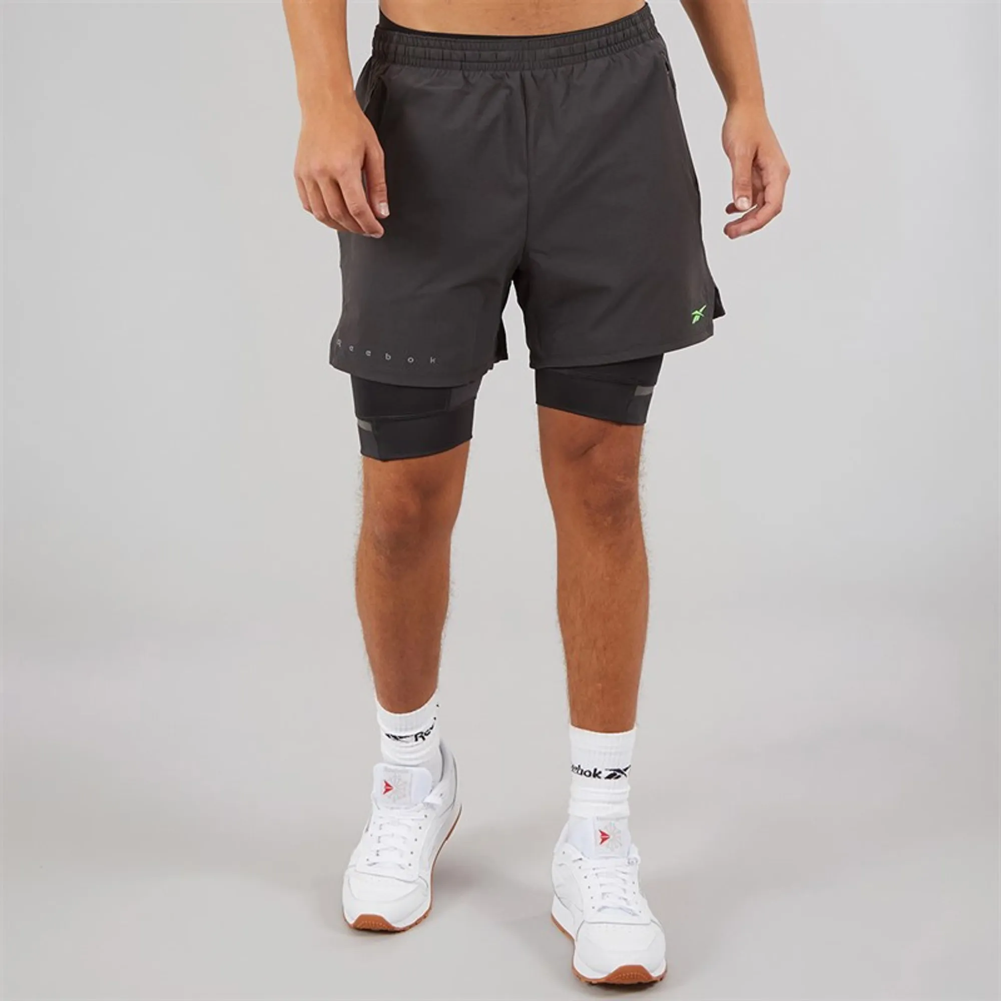 Reebok Mens RBK Lab 2-In-1 Training Shorts Washed Black